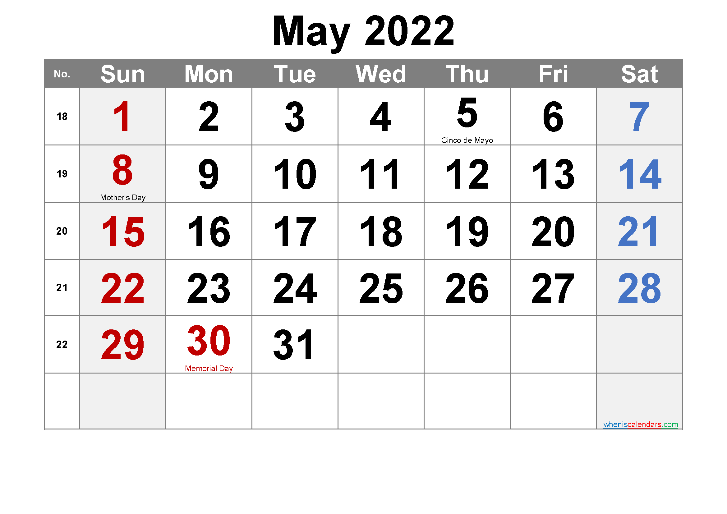 Free May 2022 Calendar Printable - Free Printable 2021