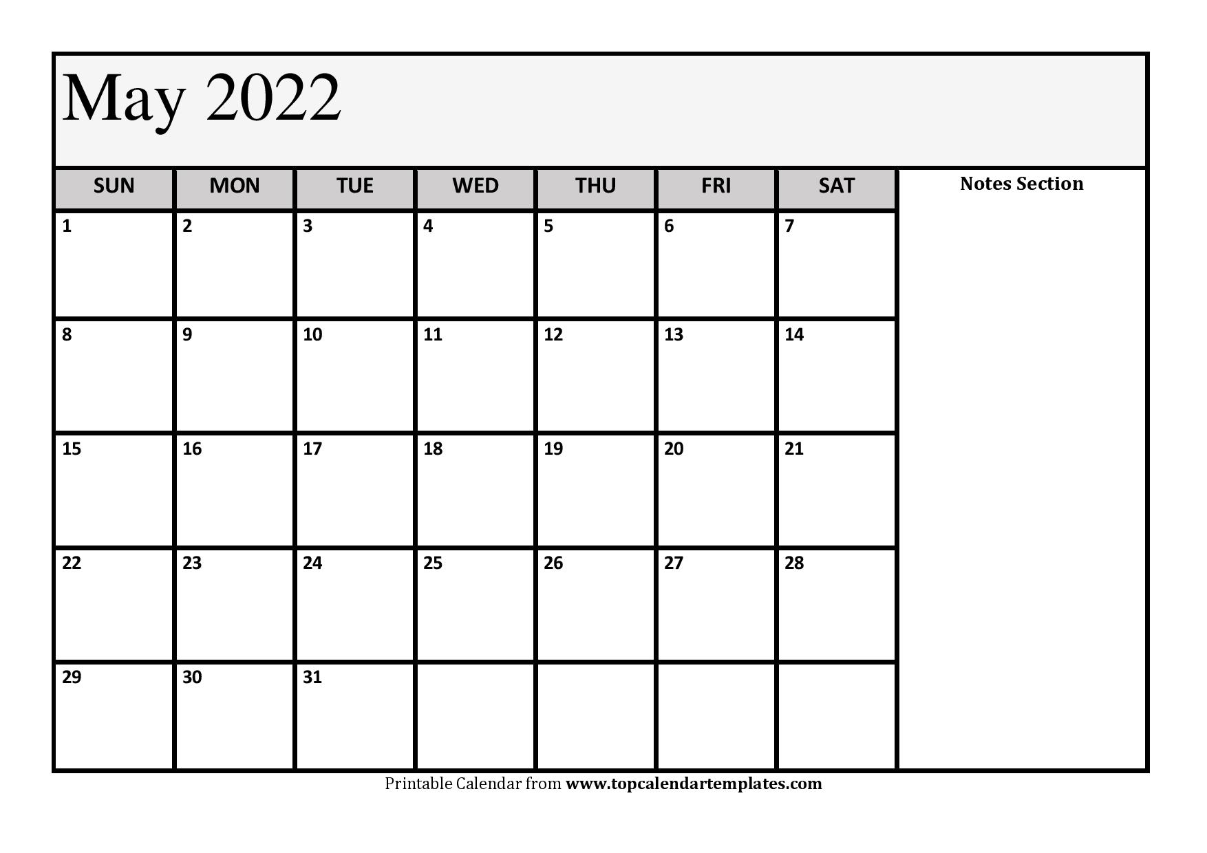 Free May 2022 Calendar Printable Template - Pdf, Word