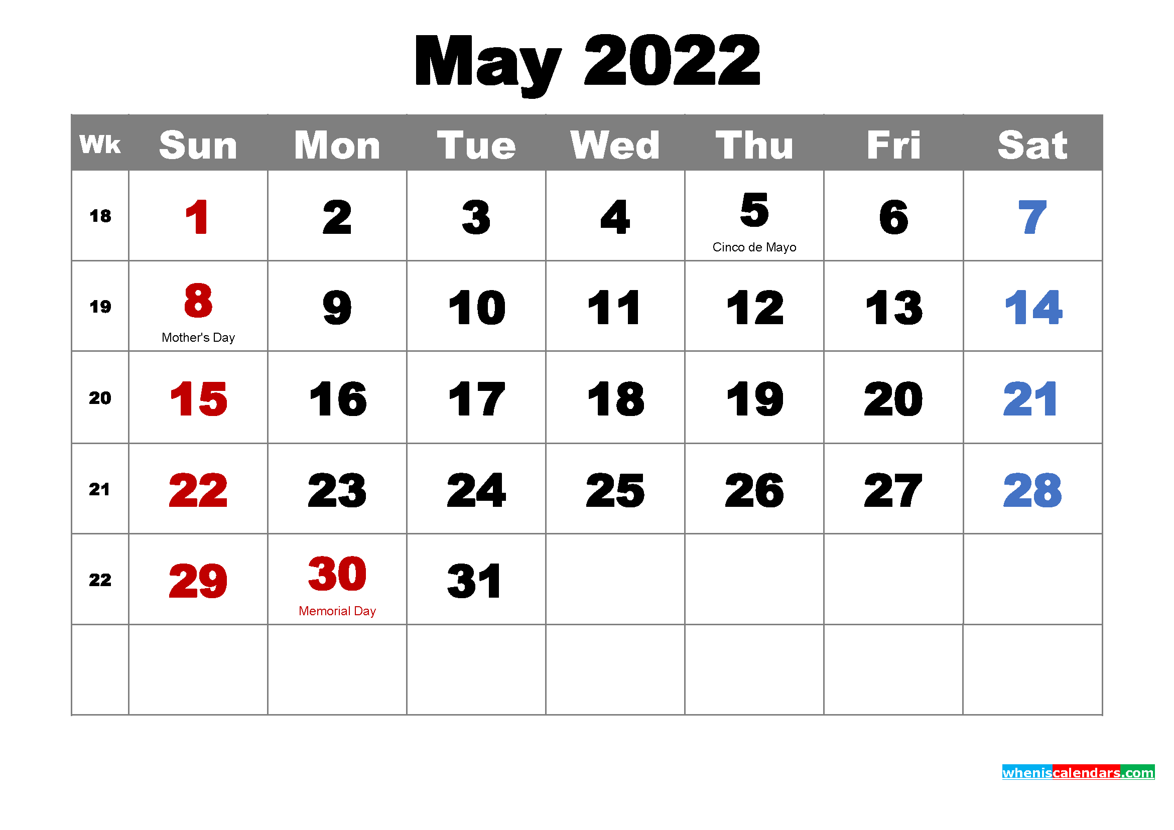 Free May 2022 Desktop Calendar High Resolution