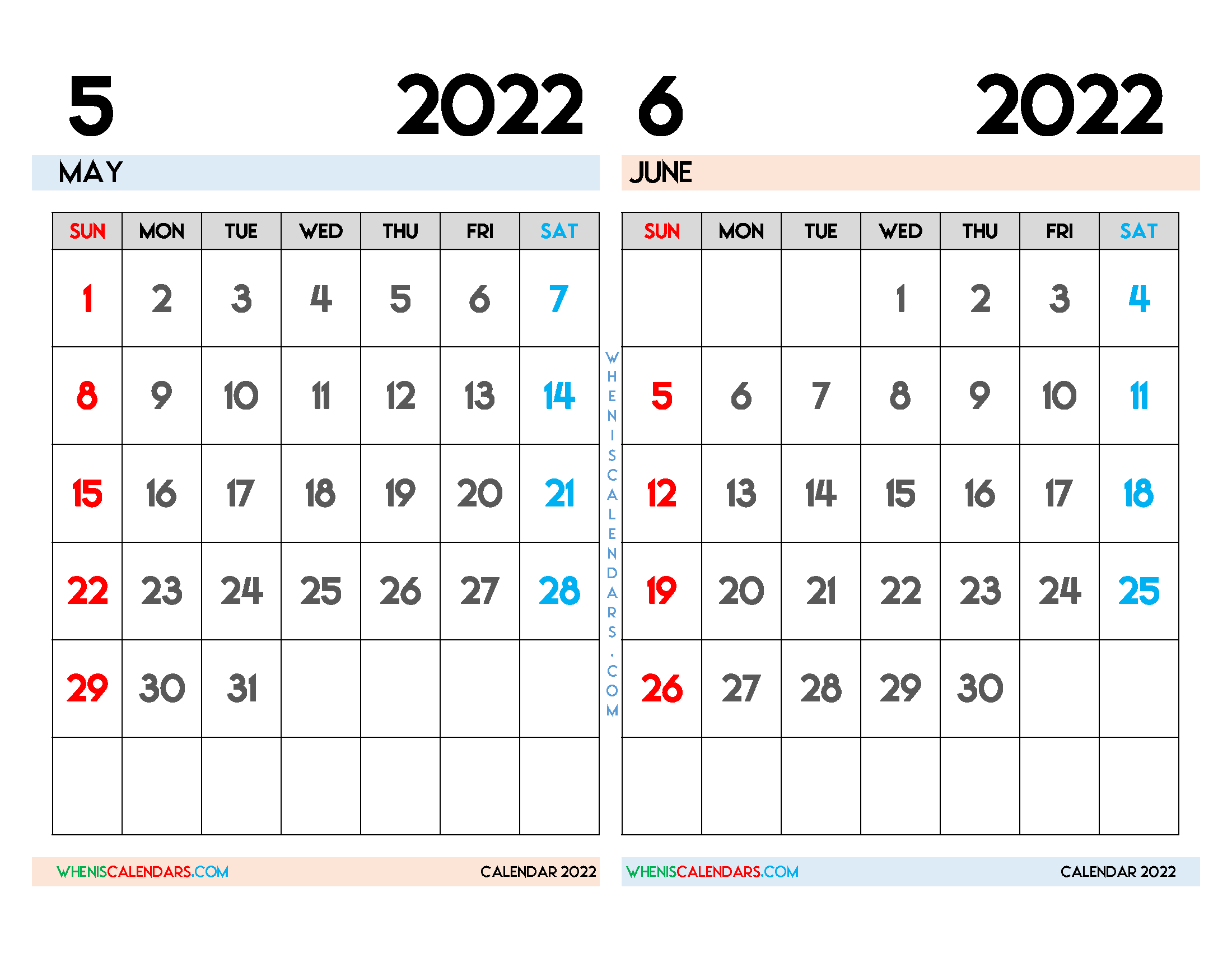 Free May June 2022 Calendar Printable Pdf - 2022 Calendar