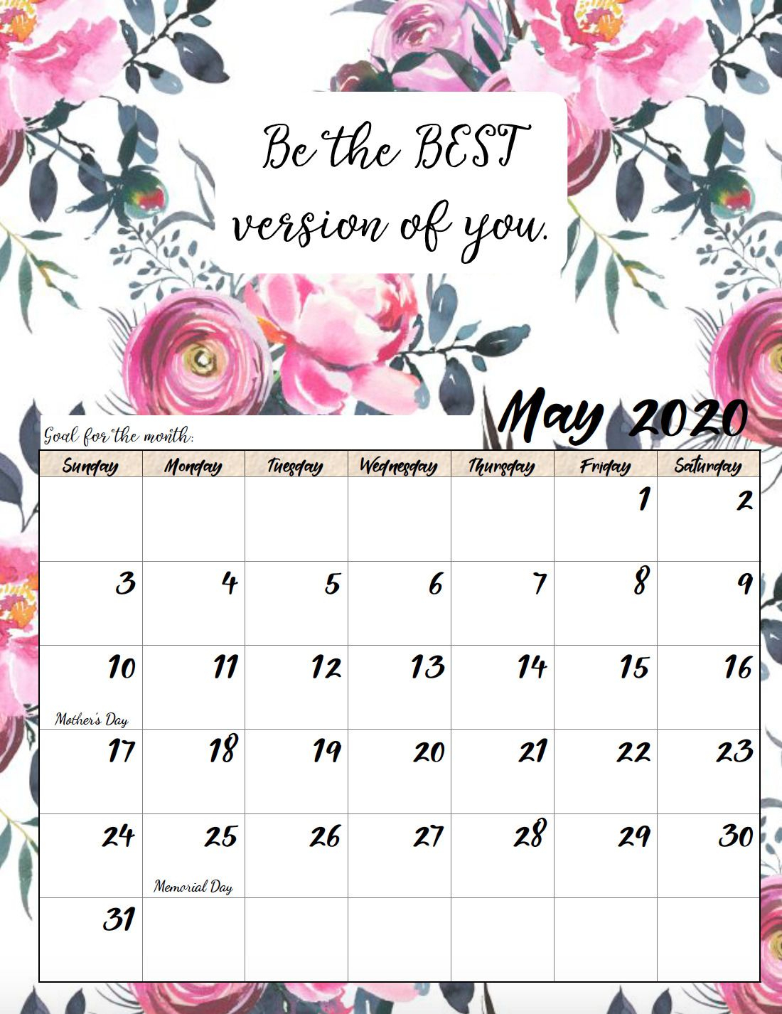 Free Printable 2020 Monthly Motivational Calendars | Free
