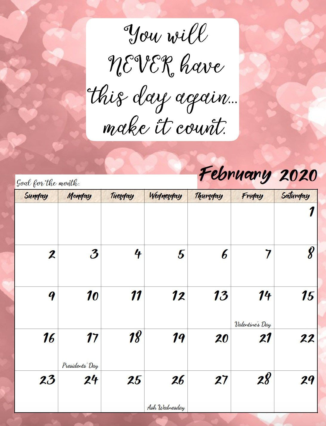 Free Printable 2020 Monthly Motivational Calendars