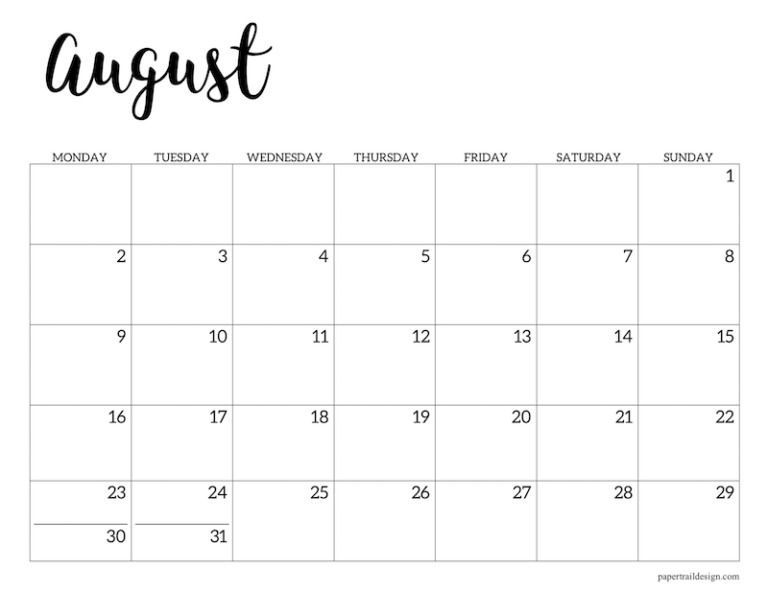 Free Printable 2021 Calendar - Monday Start | Paper Trail