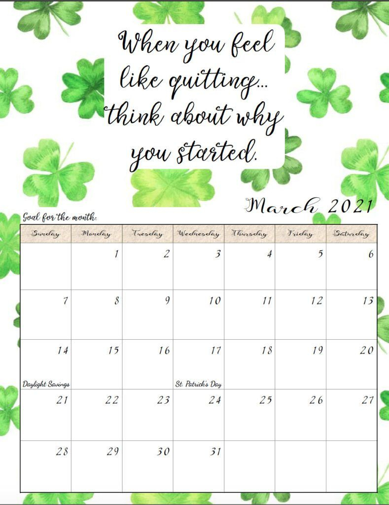 Free Printable 2021 Monthly Motivational Calendars