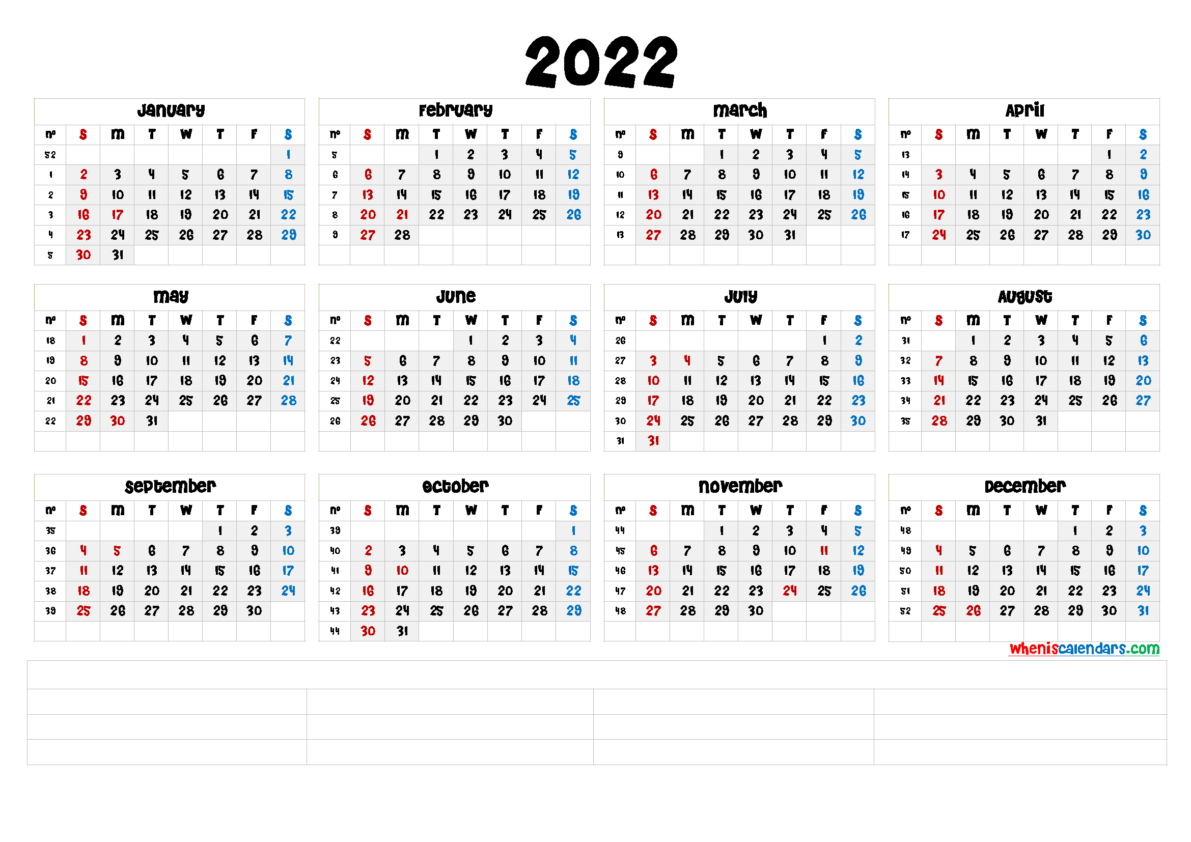 6 Month Calendar 2022 Printable