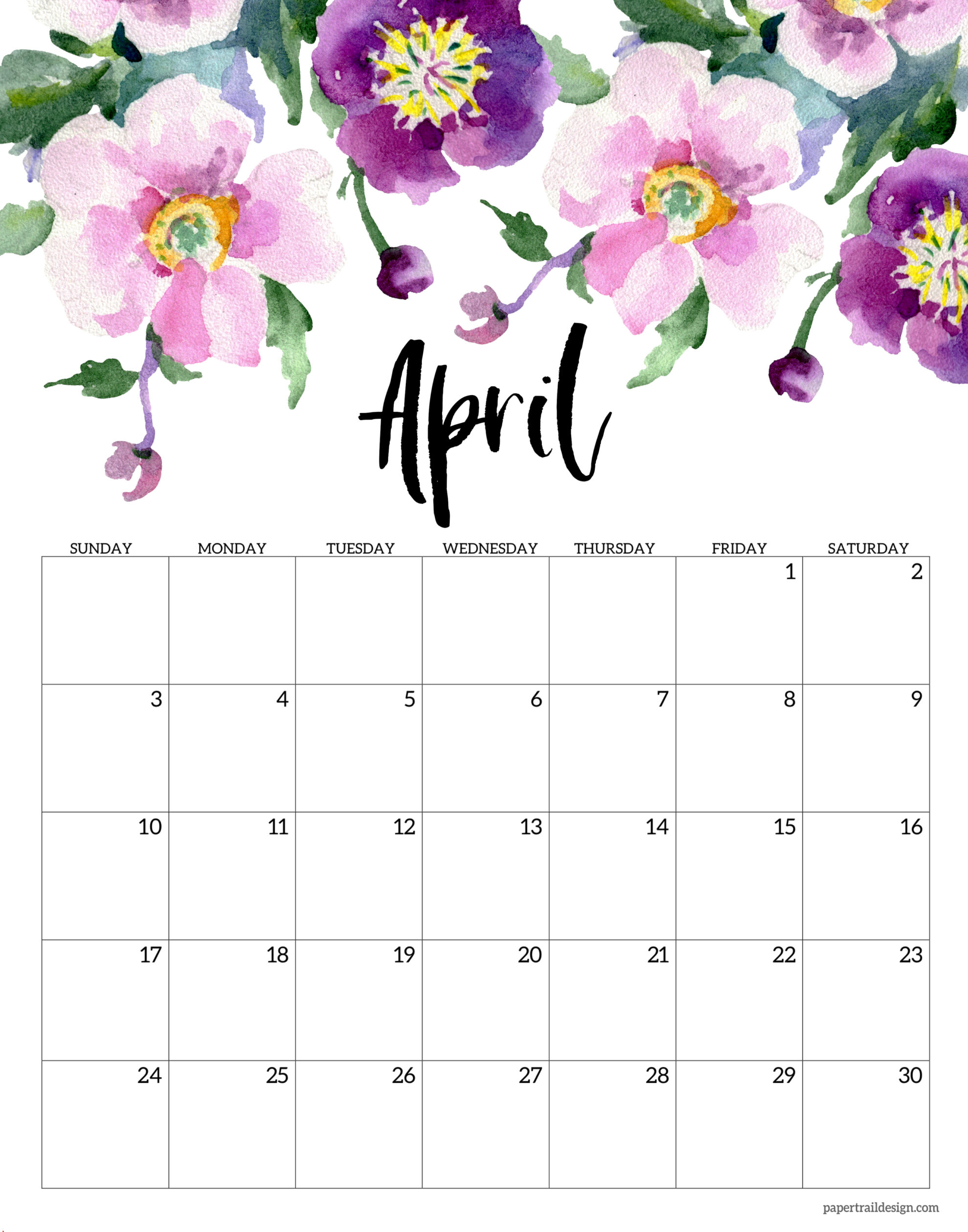 Free Printable 2022 Floral Calendar | Paper Trail Design