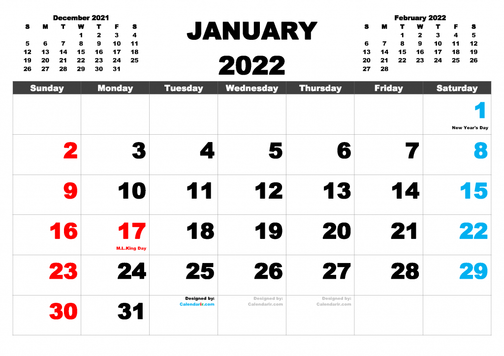 Free Printable 2022 Monthly Calendar With Holidays