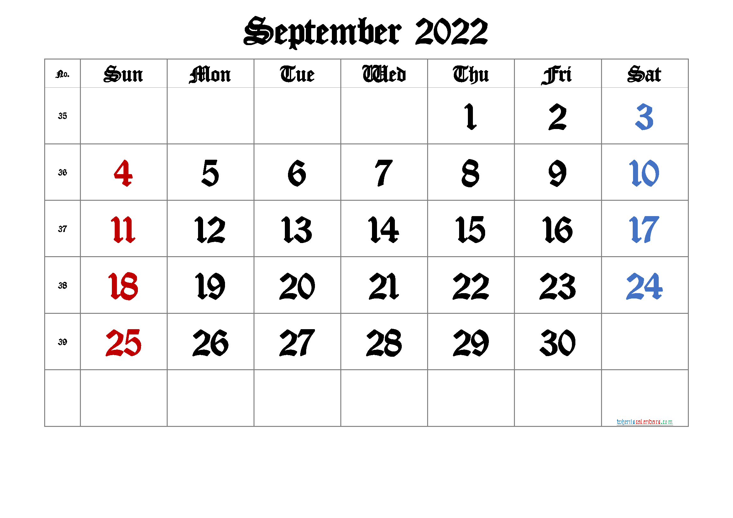 Free Printable 2022 September Calendar