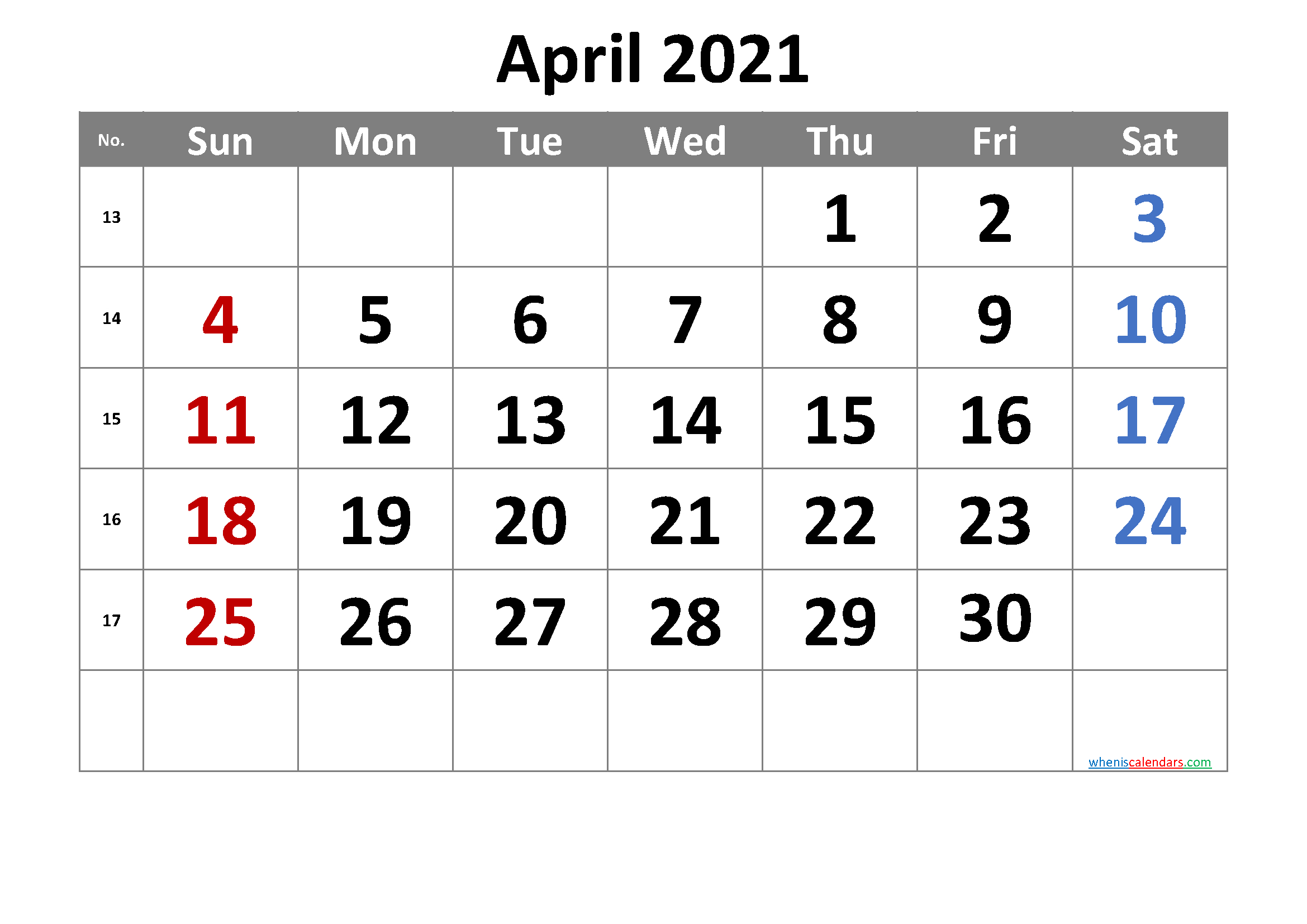 Free Printable April 2021 Calendar [Free Premium]