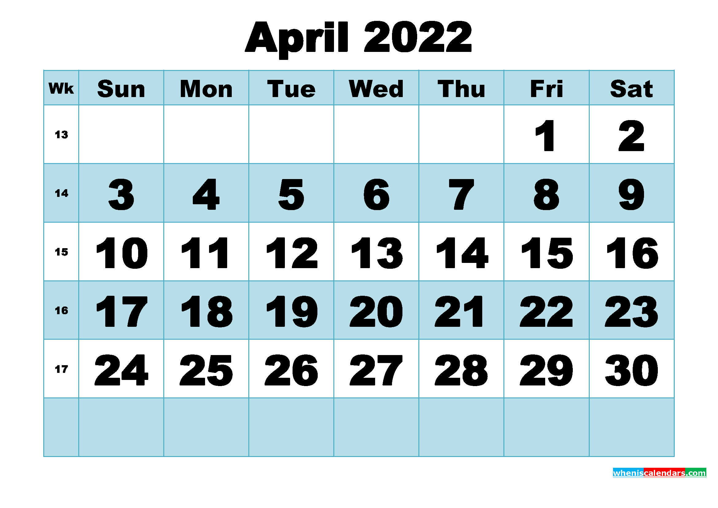 Free Printable April 2022 Calendar Word, Pdf, Image