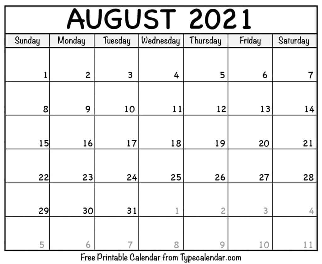 Free Printable August 2021 Calendars