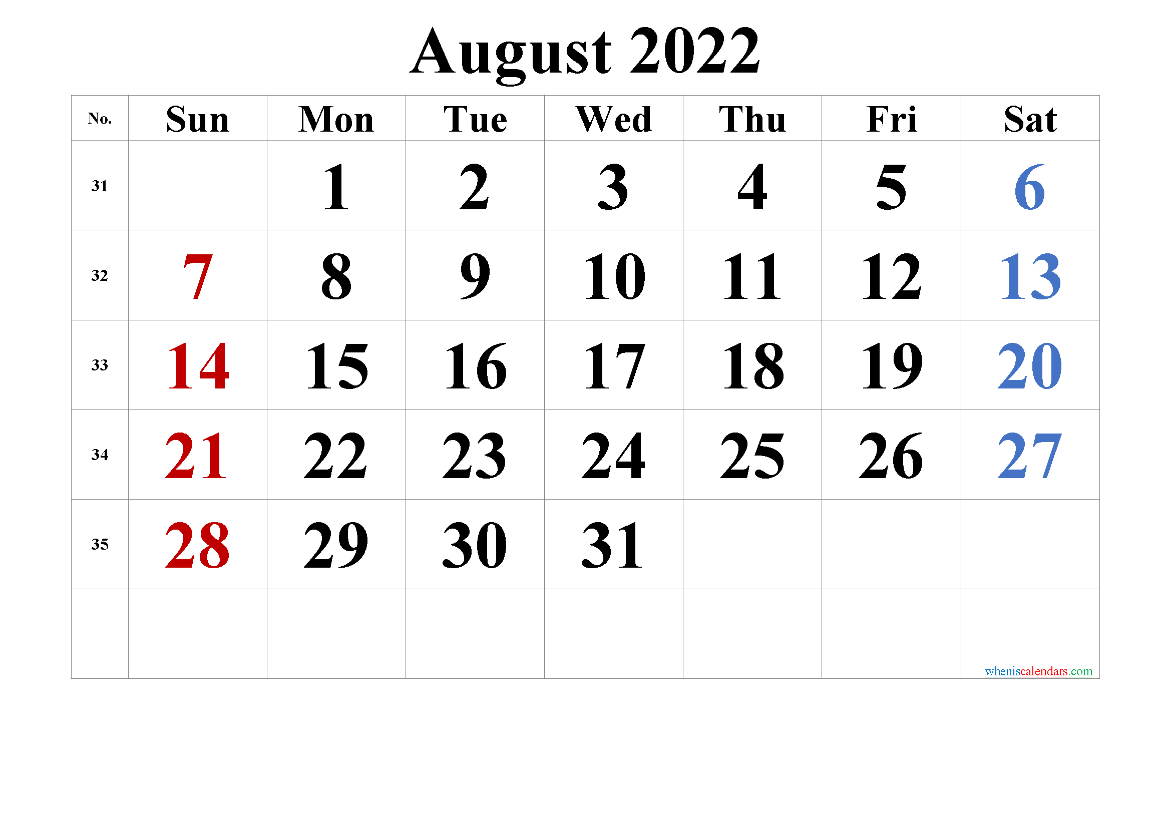 Free Printable August 2022 Calendar (Pdf And Png)