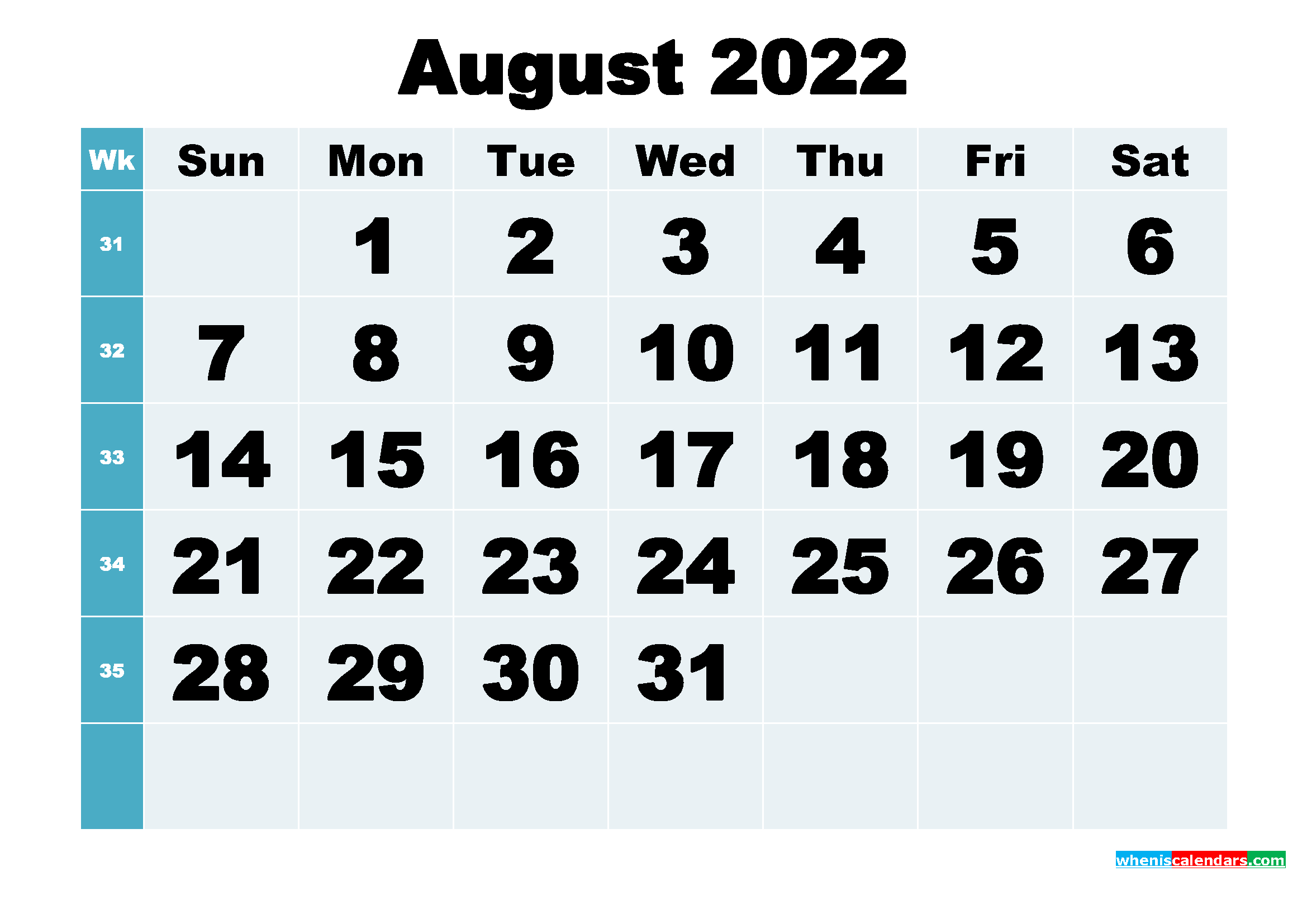 Free Printable August 2022 Calendar Word, Pdf, Image