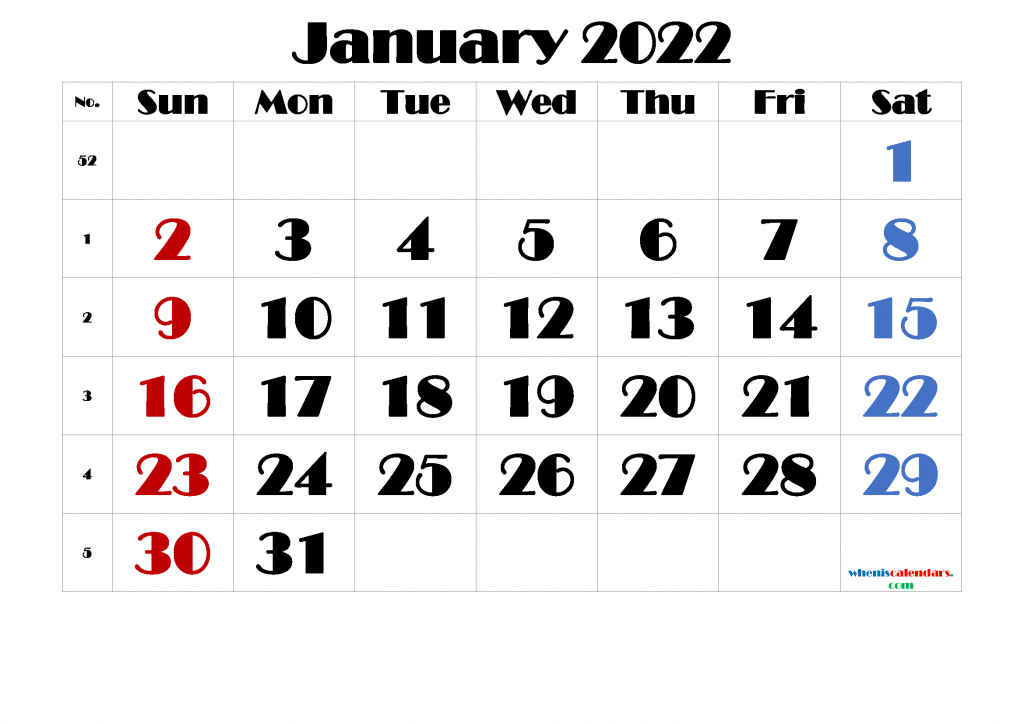 Free Printable Blank Calendar January 2022 Pdf And Image