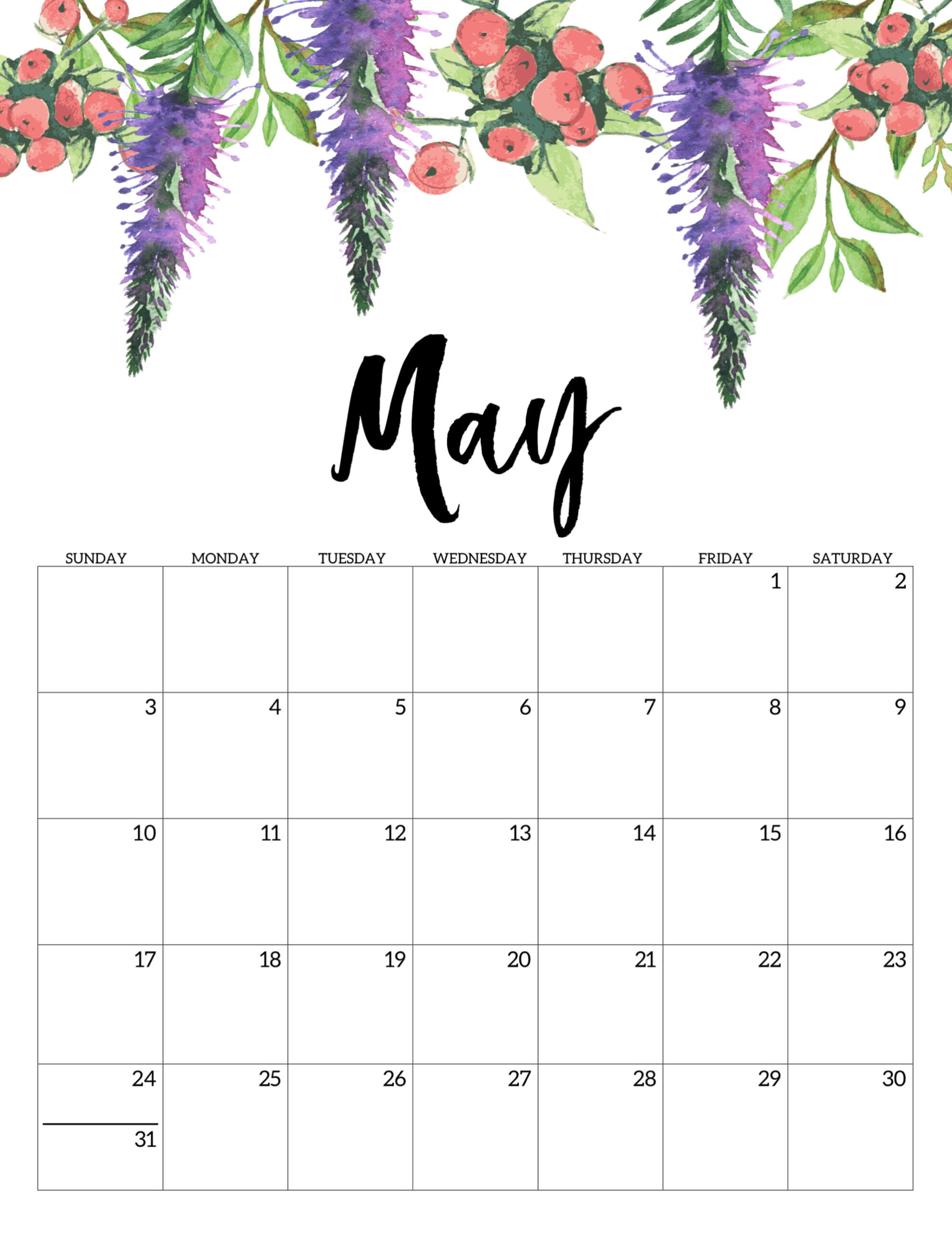 Free Printable Calendar 2020 - Floral | Paper Trail Design