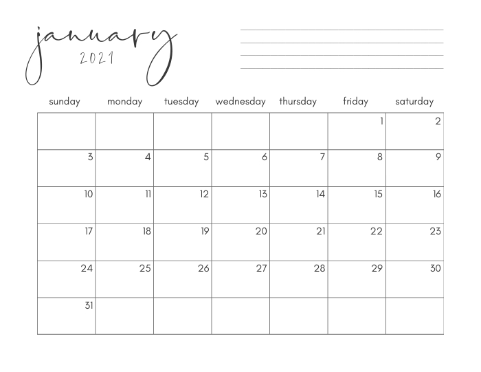 Free Printable Calendar (2021) - Easy To Download + Print