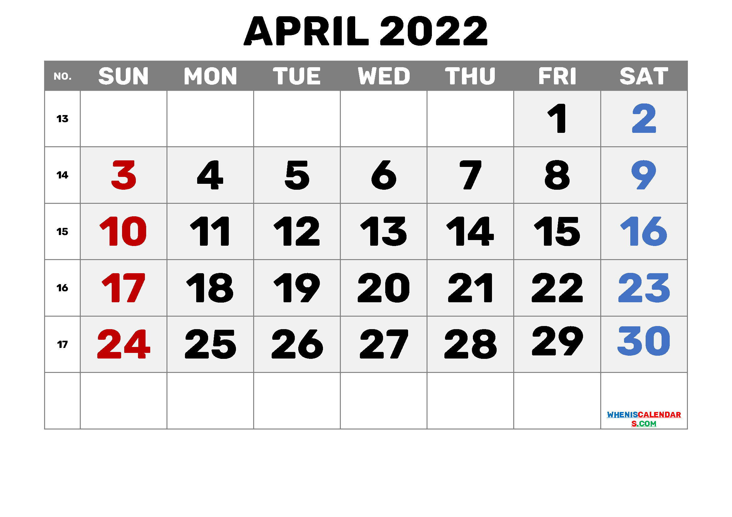 Free Printable Calendar April 2022 With Week Numbers