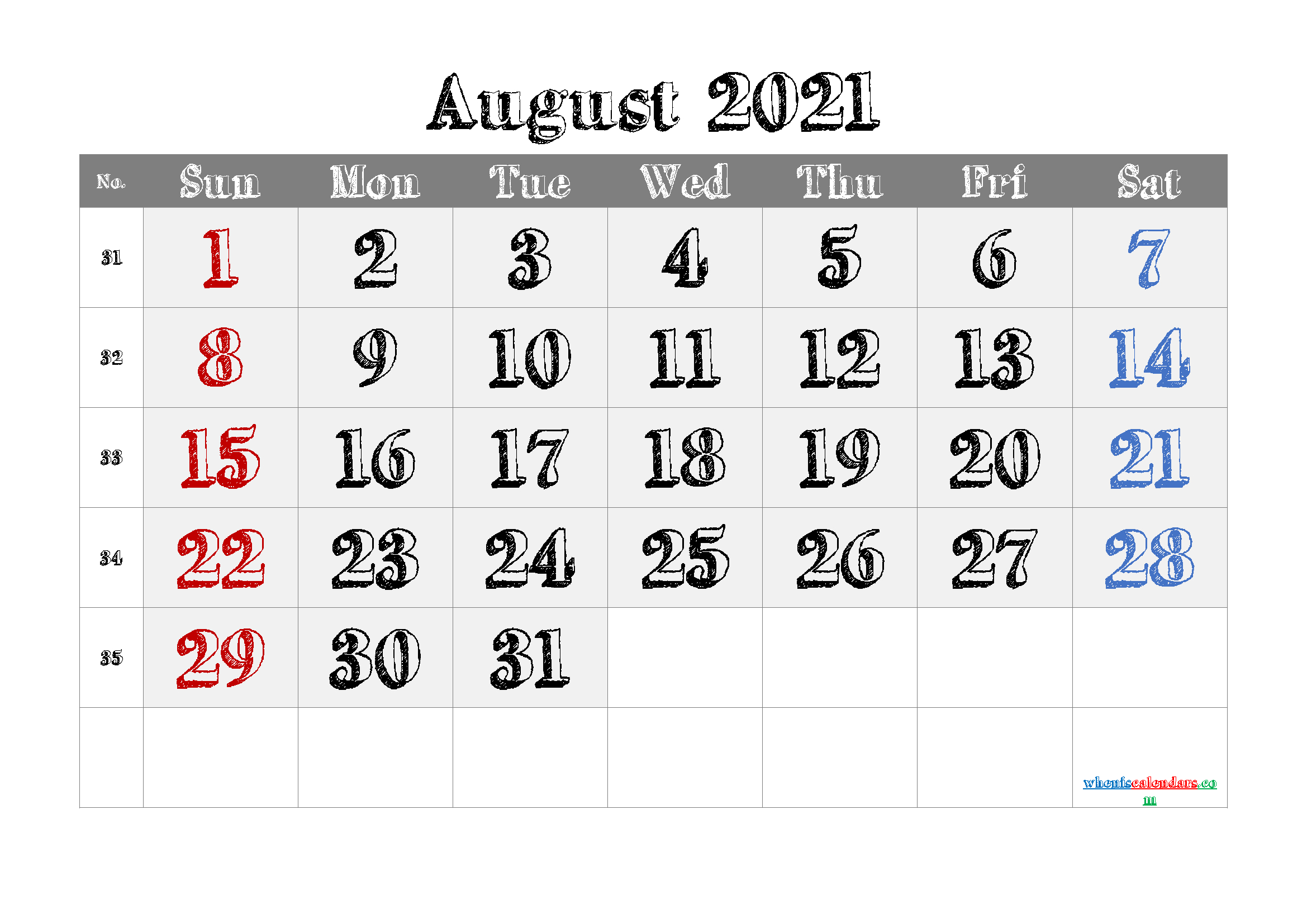 Free Printable Calendar August 2021 2022 And 2023