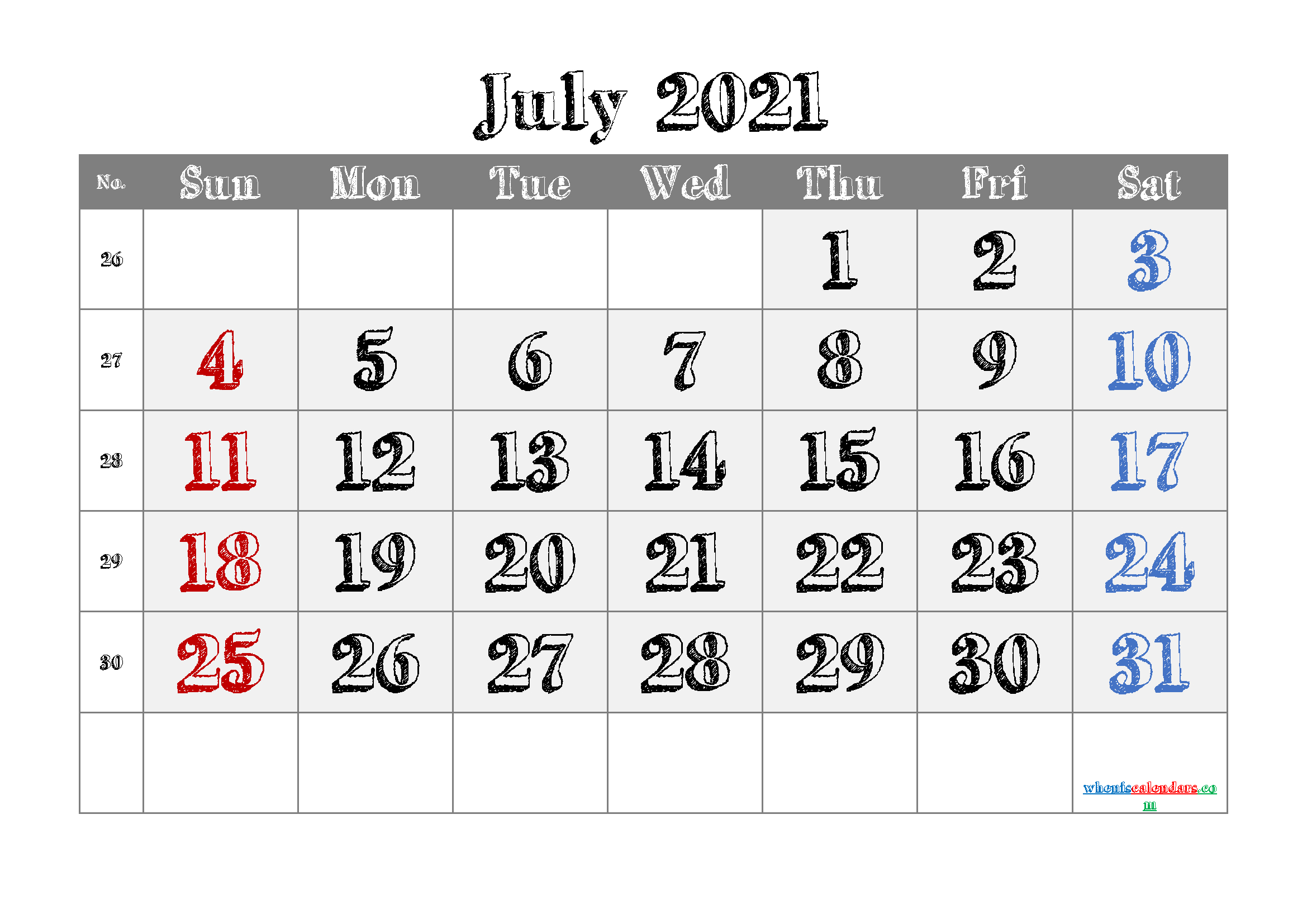 Free Printable Calendar July 2021 And 2022 And 2023 - Free