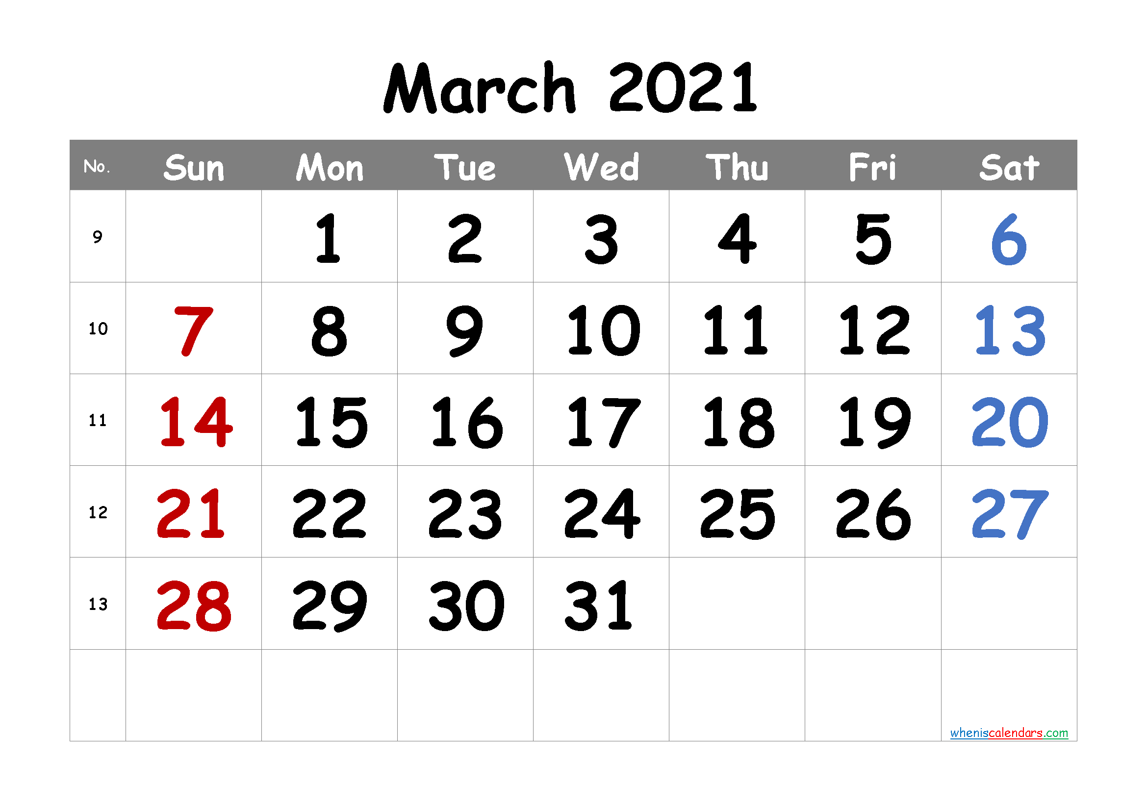 Free Printable Calendar March 2021 2022 And 2023