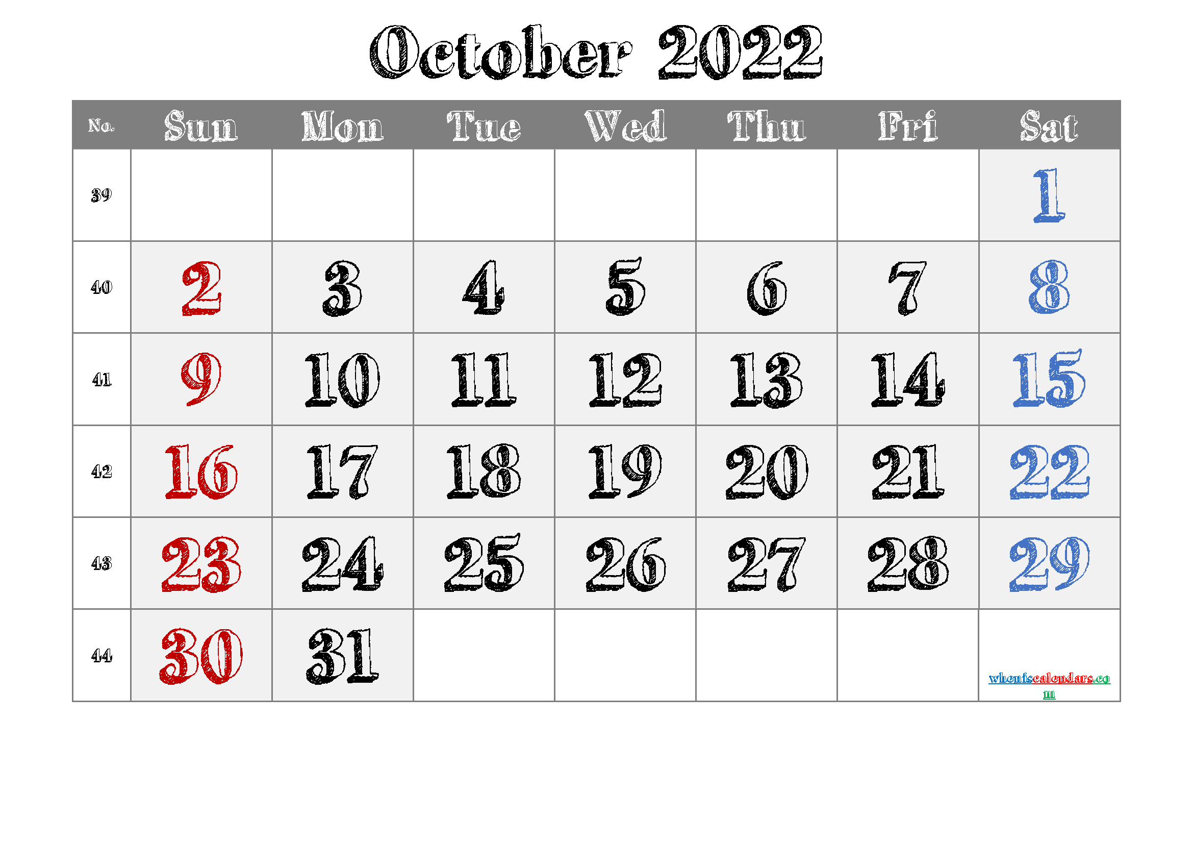 Free Printable Calendar October 2021 2022 And 2023