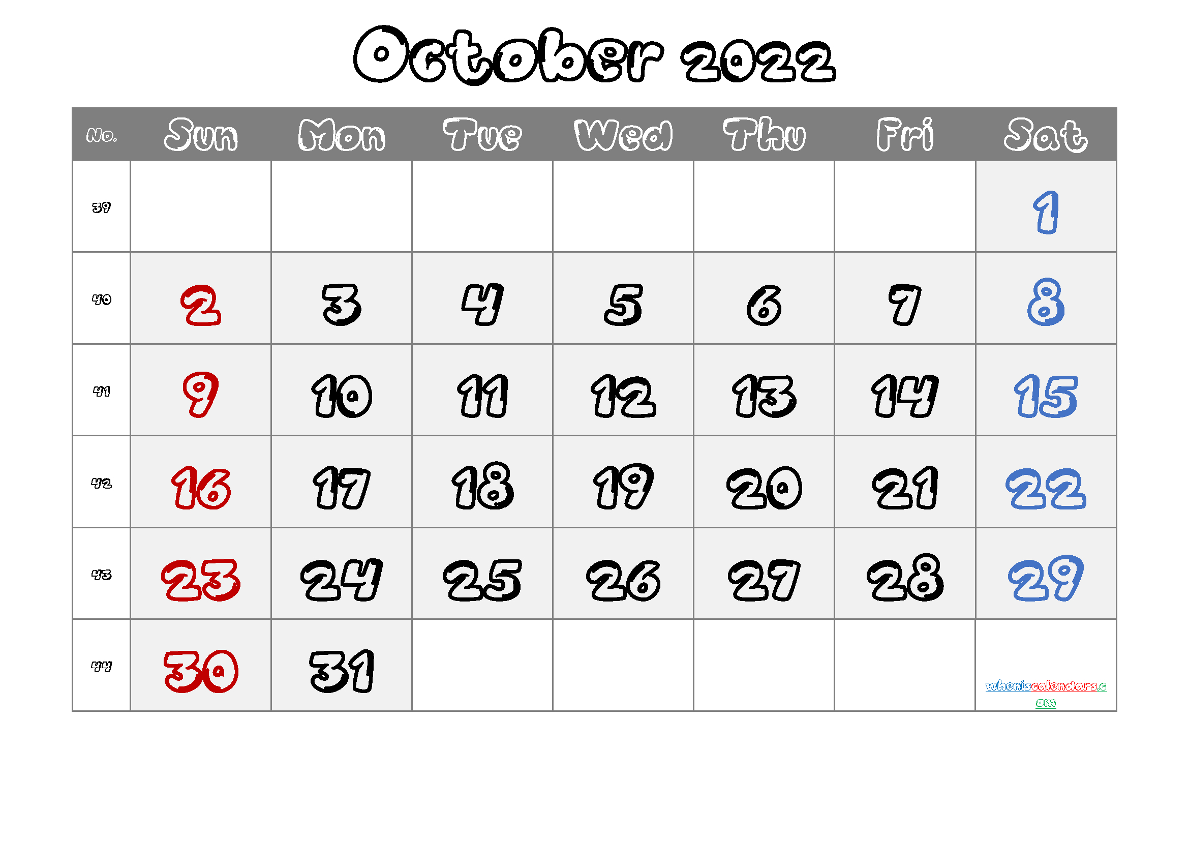 Free Printable Calendar October 2021 2022 And 2023