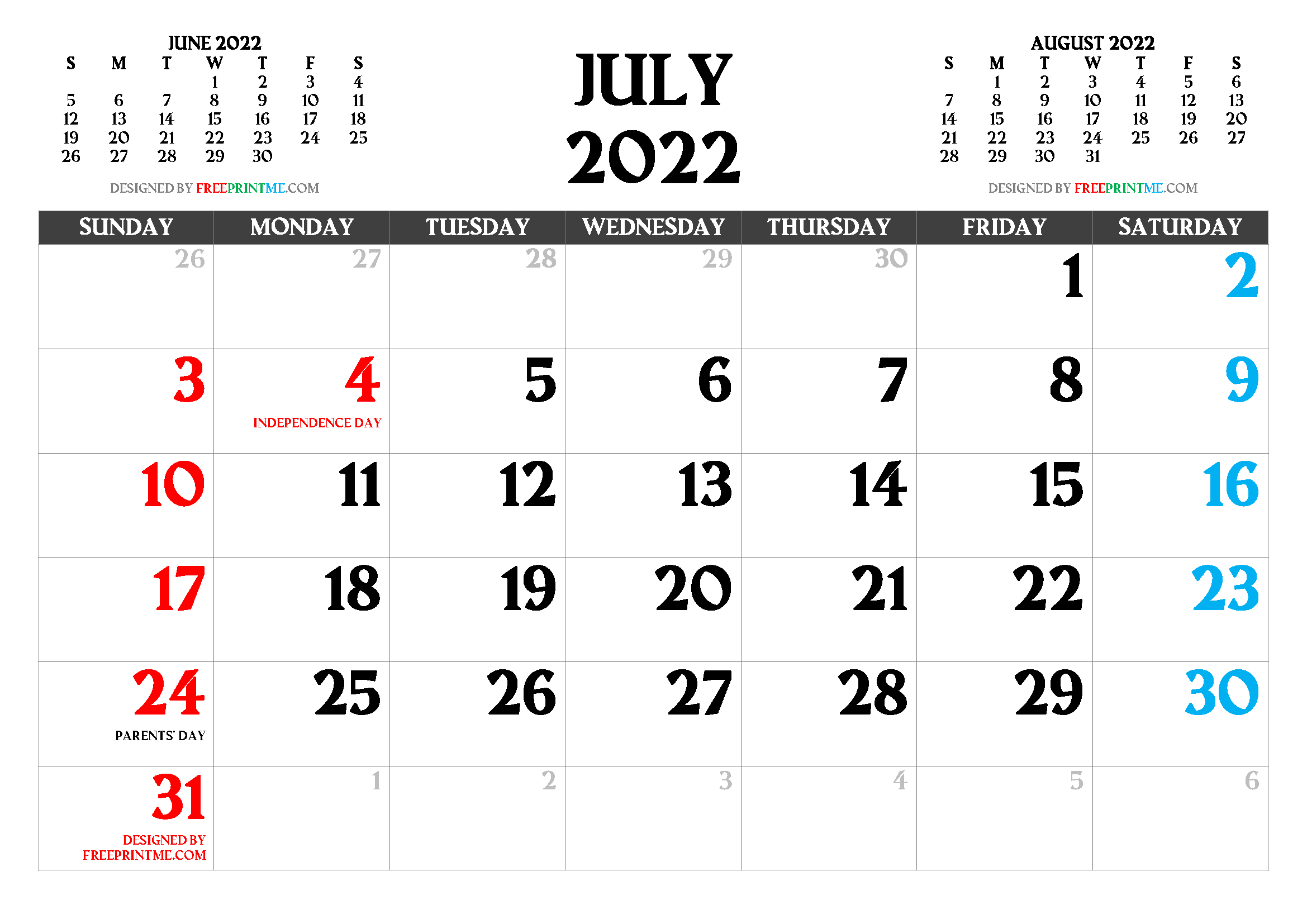 Free Printable July 2022 Calendar Pdf And Image