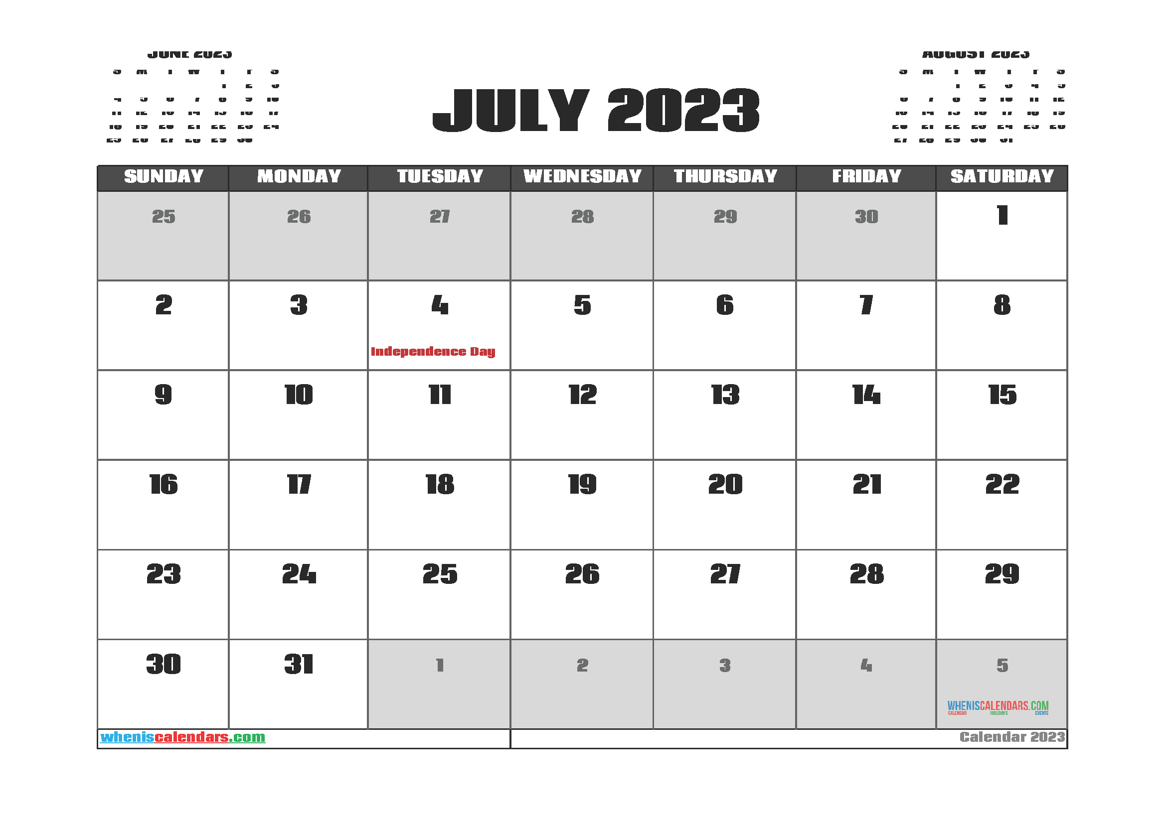 Free Printable July 2023 Calendar - 12 Templates