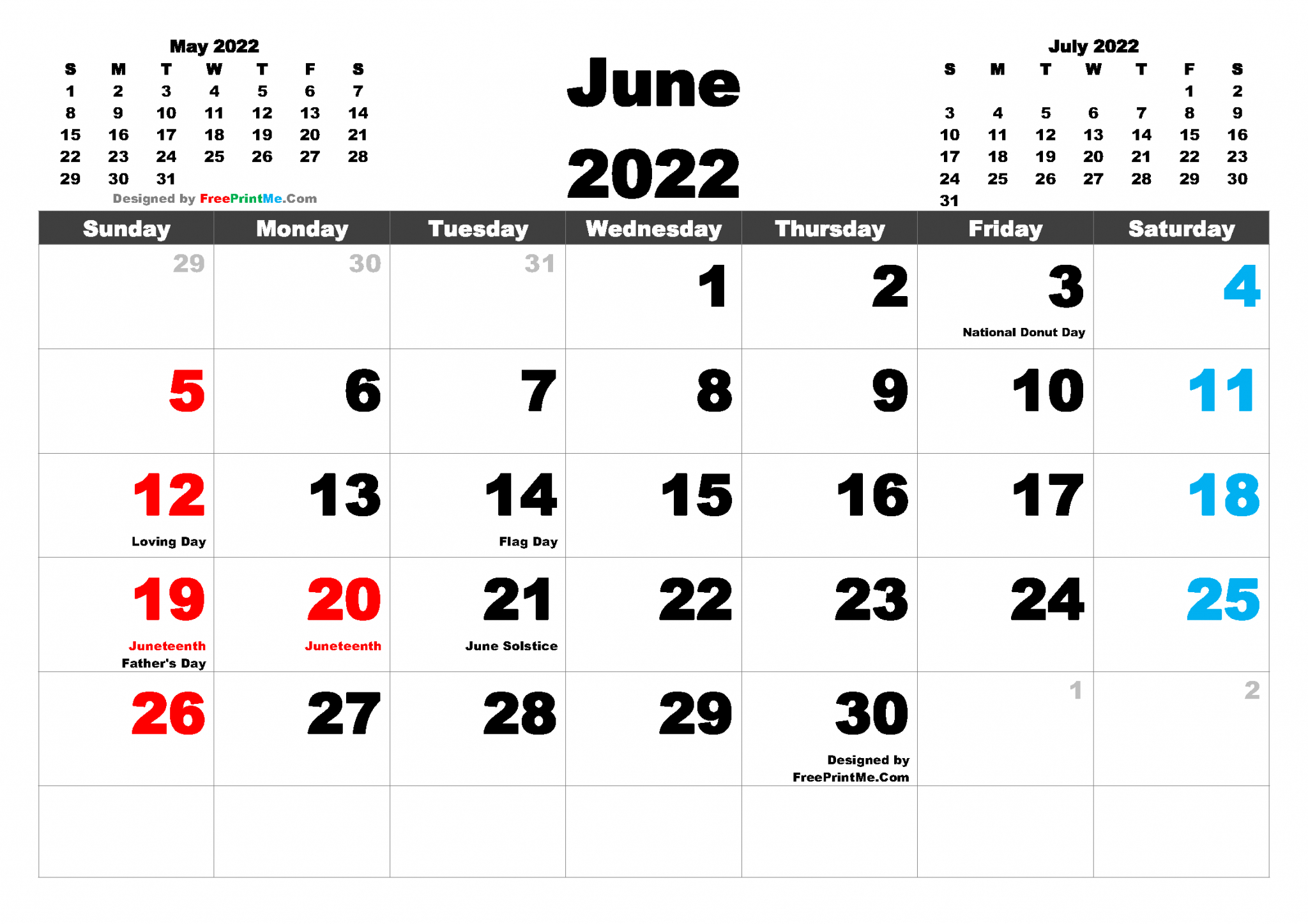 Free Printable June 2022 Calendar Pdf Png Image