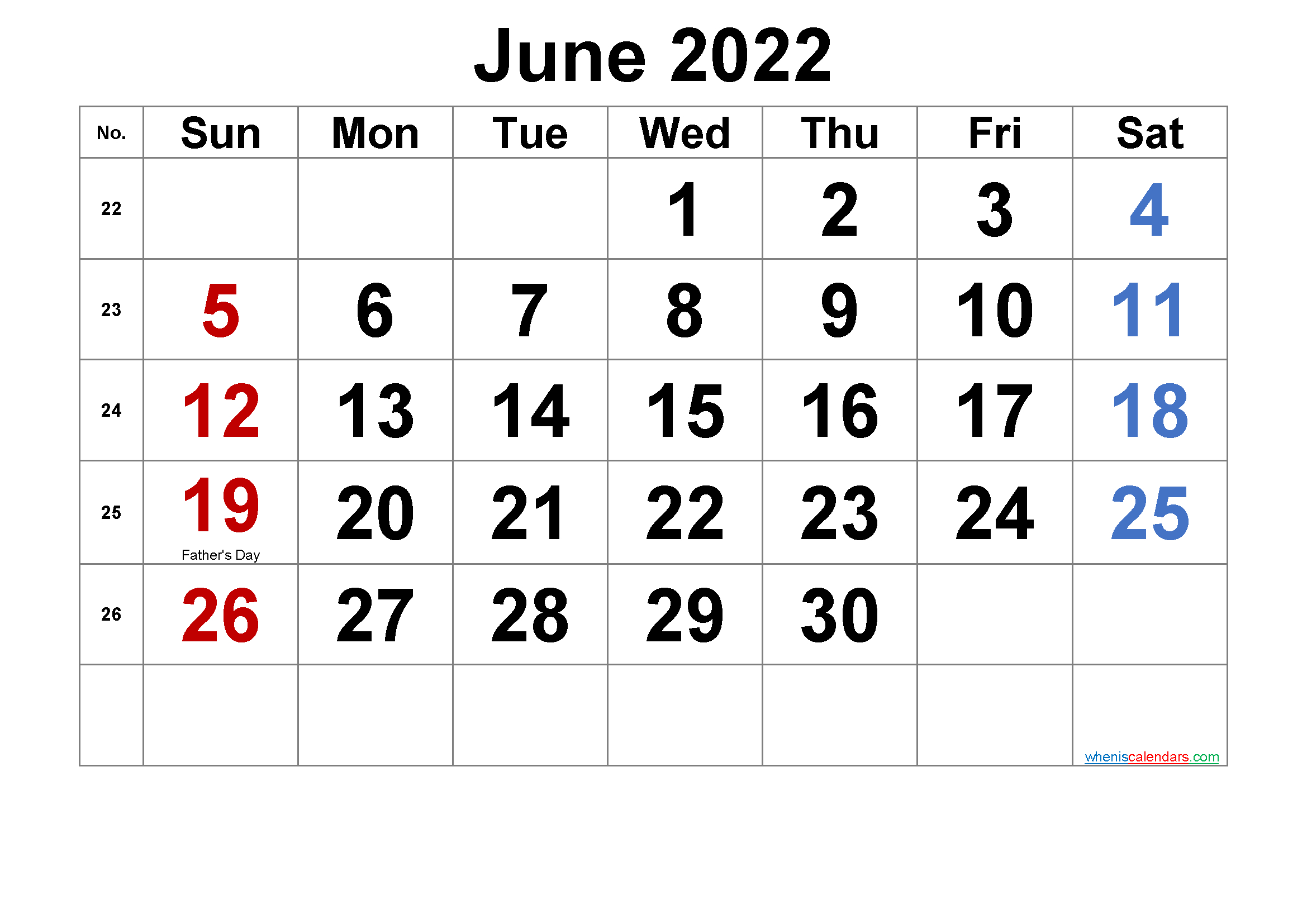 Free Printable June 2022 Calendar With Holidays