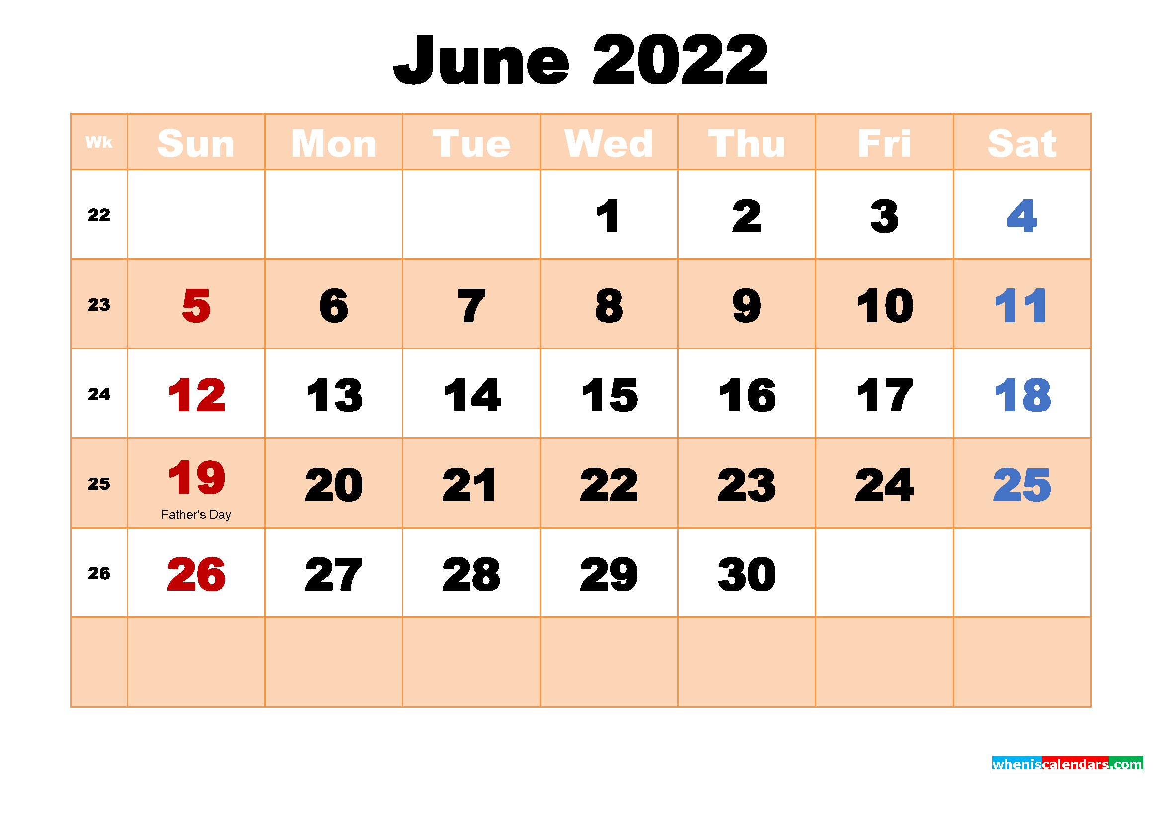 Free Printable June 2022 Calendar With Holidays