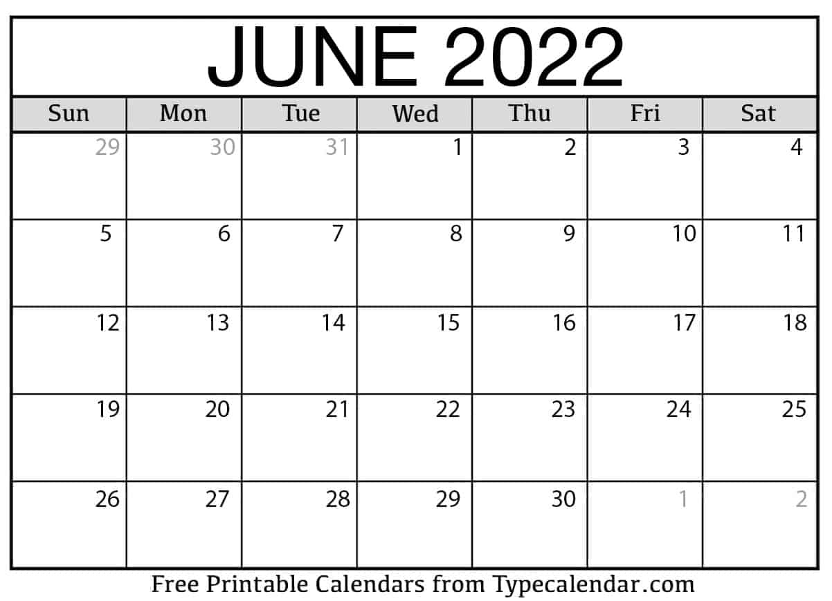 Free Printable June 2022 Calendars