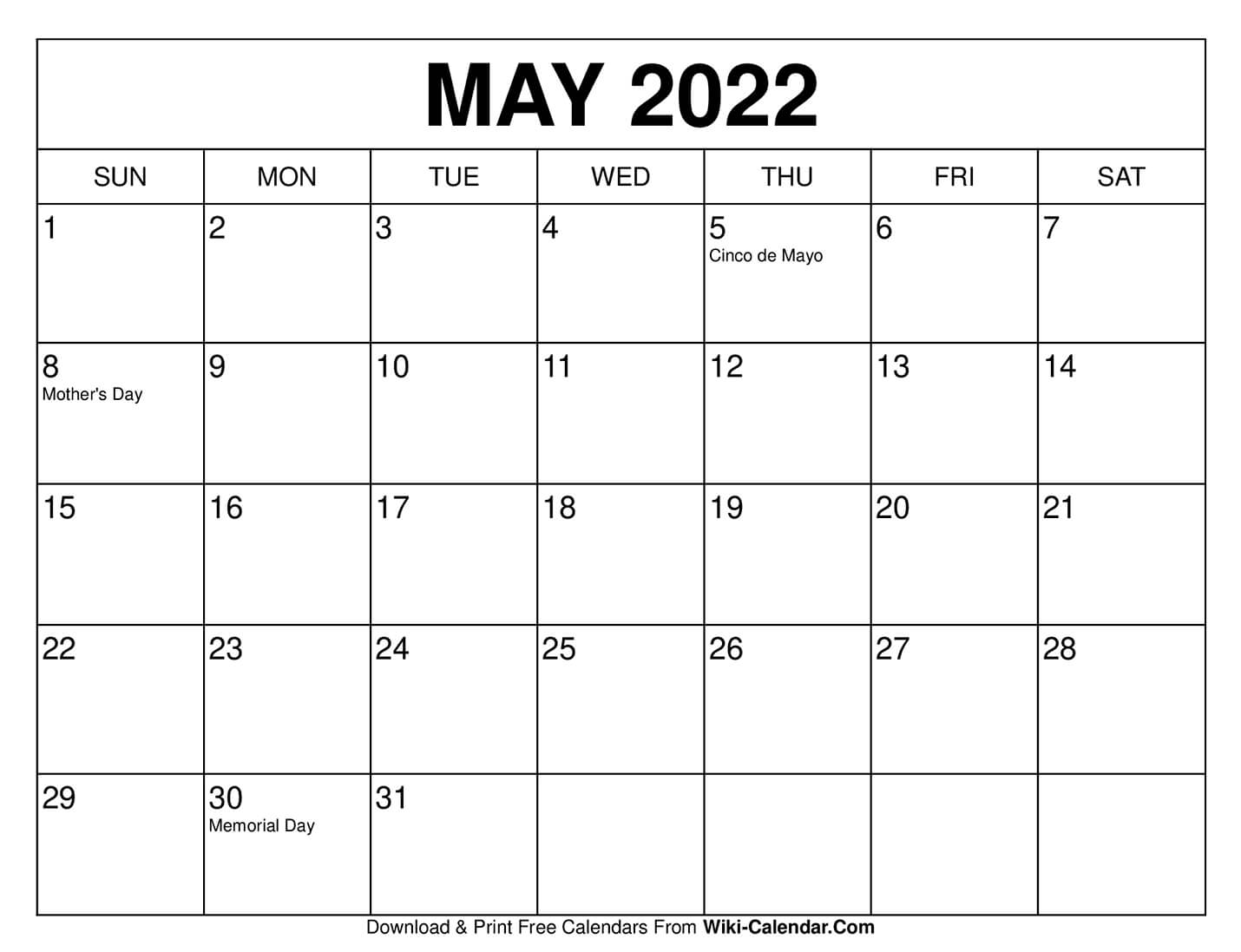 Free Printable May 2021 Calendars