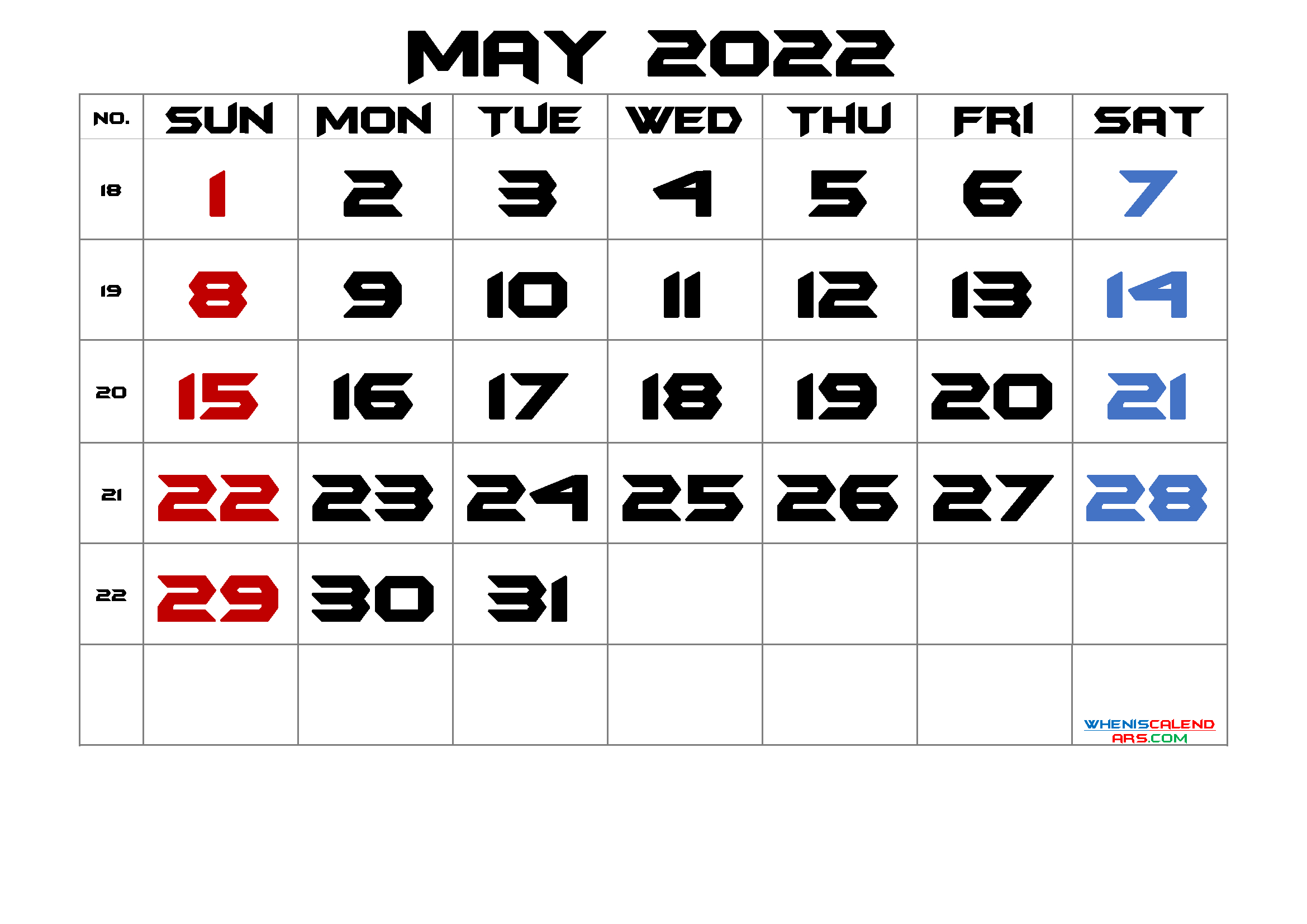 Free Printable May 2022 Calendar (Premium)