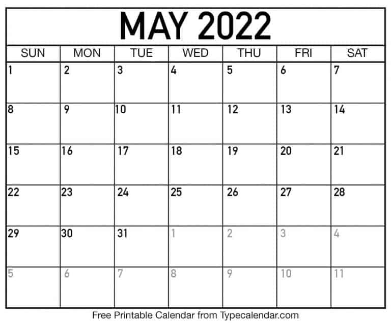 Free Printable May 2022 Calendars