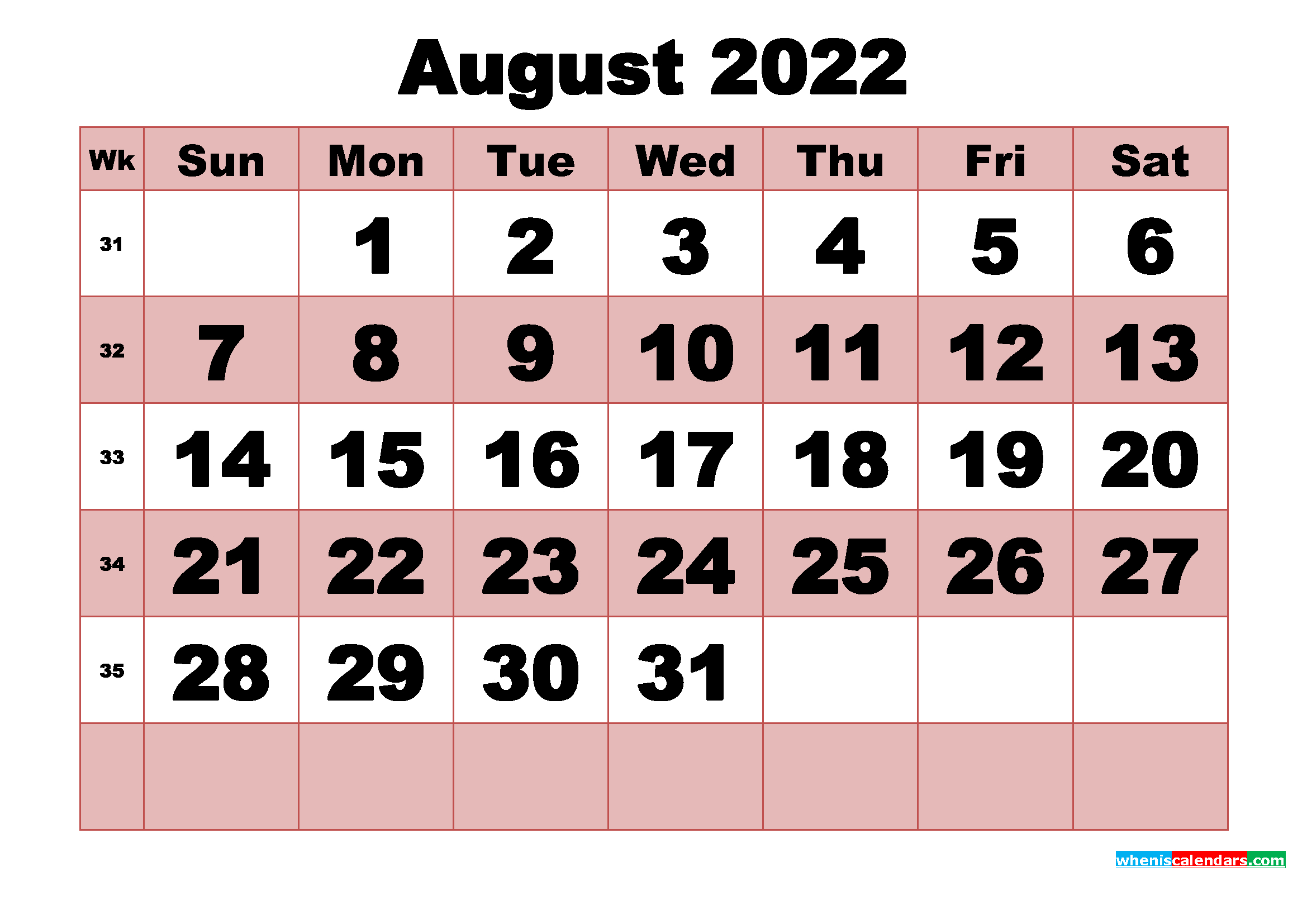 Free Printable Monthly Calendar August 2022 | Free