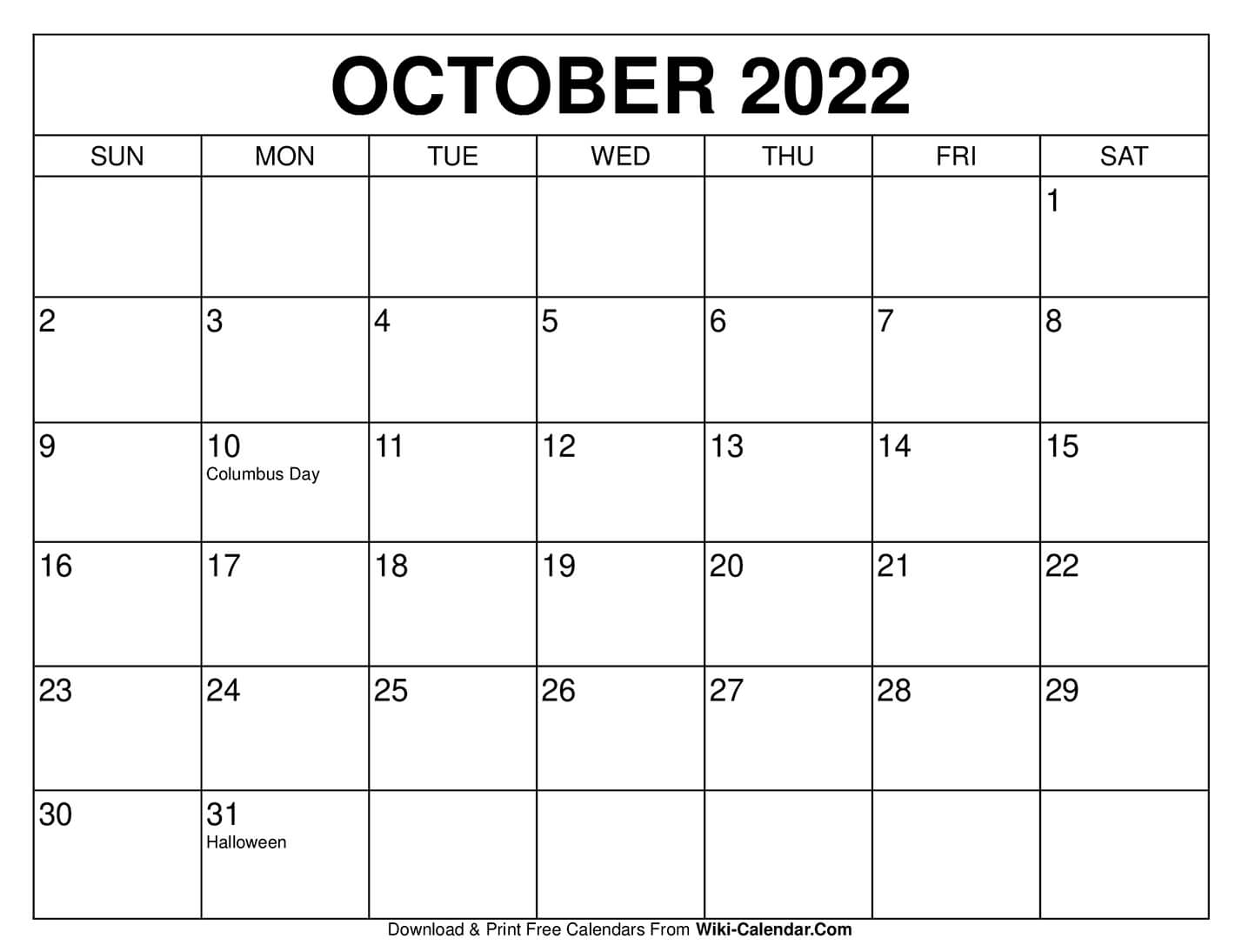 Free Printable October 2021 Calendars