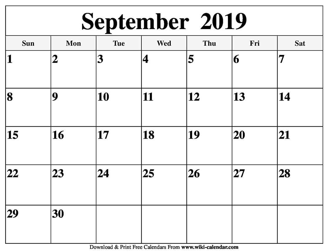 Free Printable September 2019 Calendar