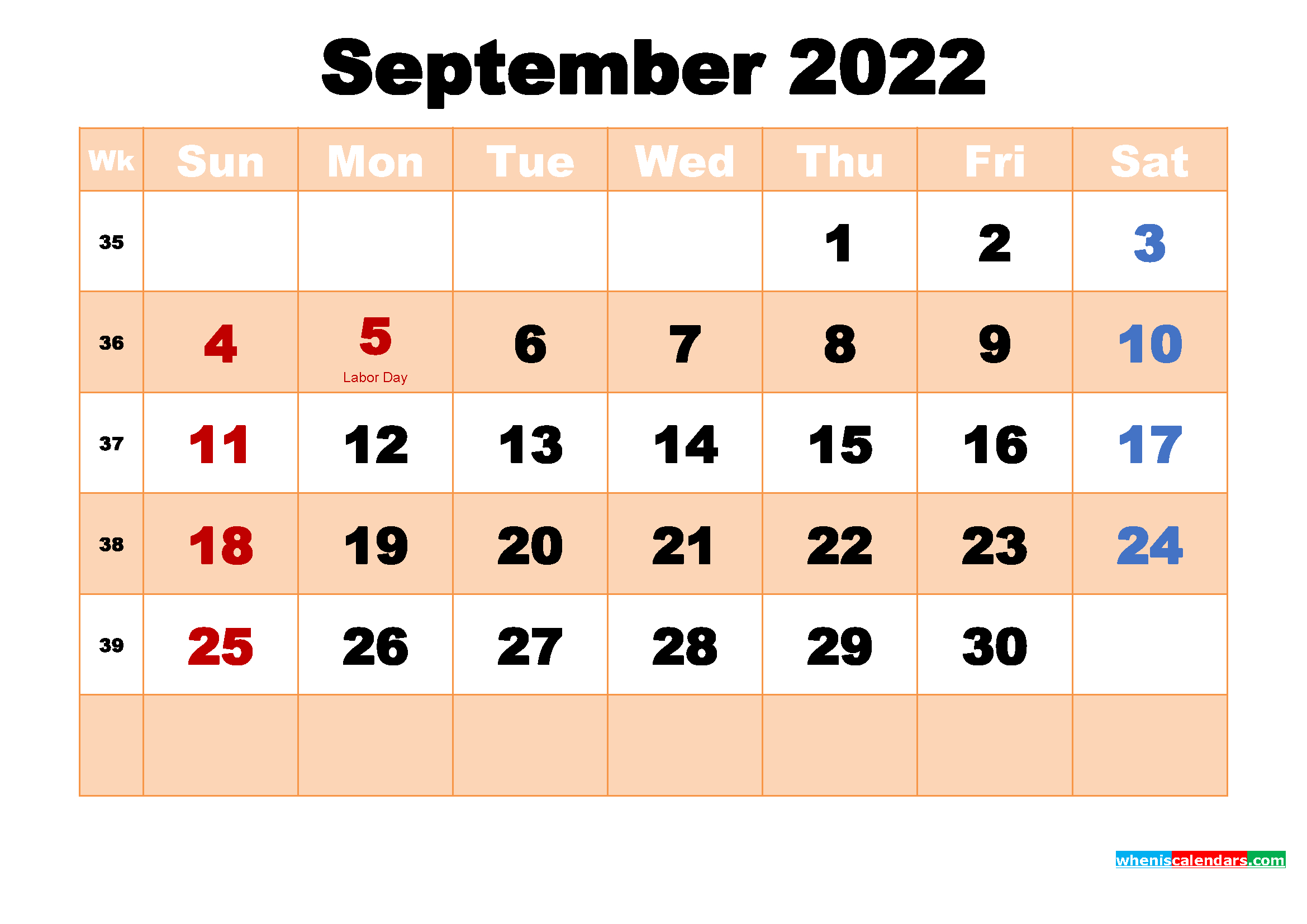 Free Printable September 2022 Calendar With Holidays