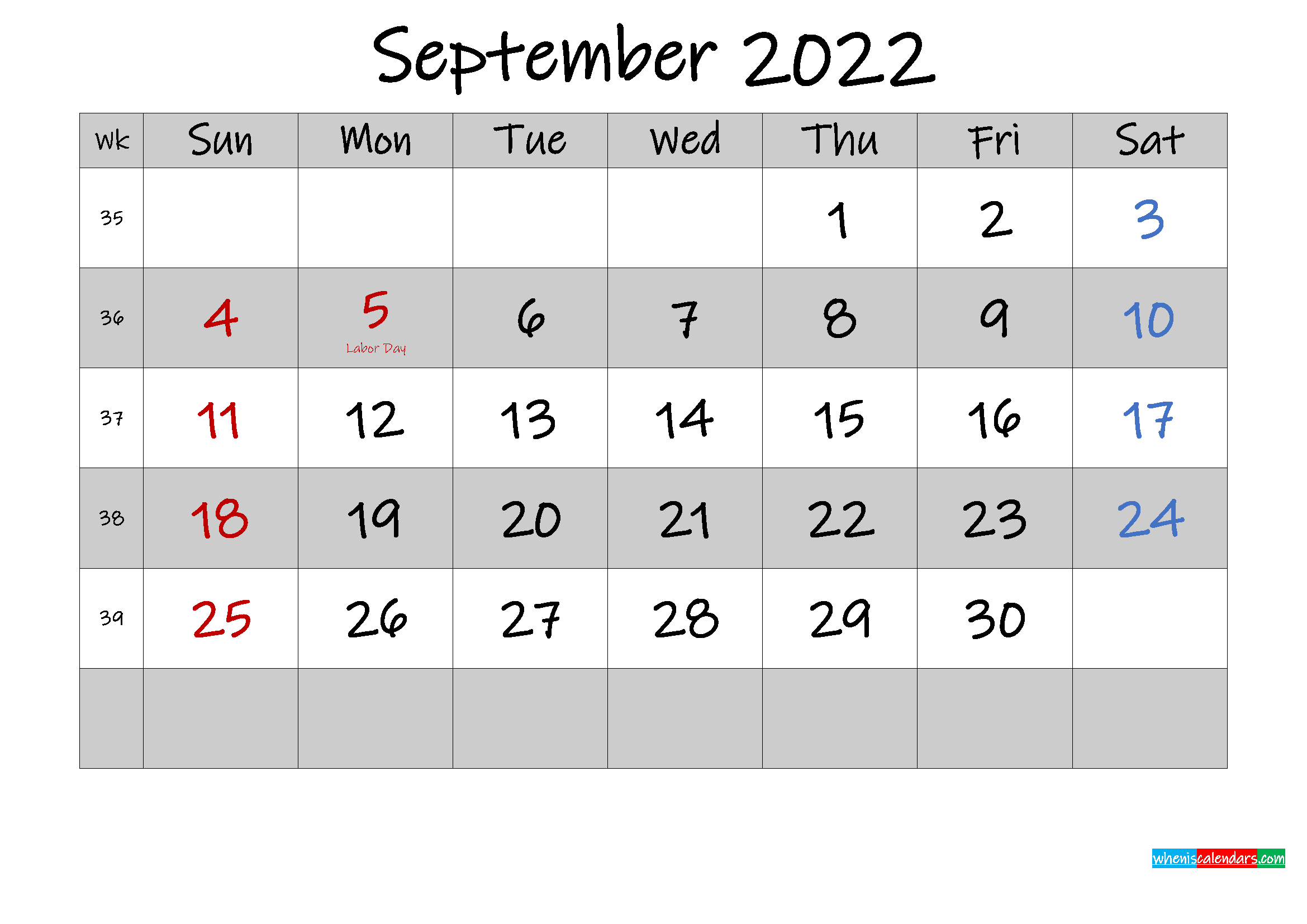 Free Printable September 2022 Calendar With Holidays