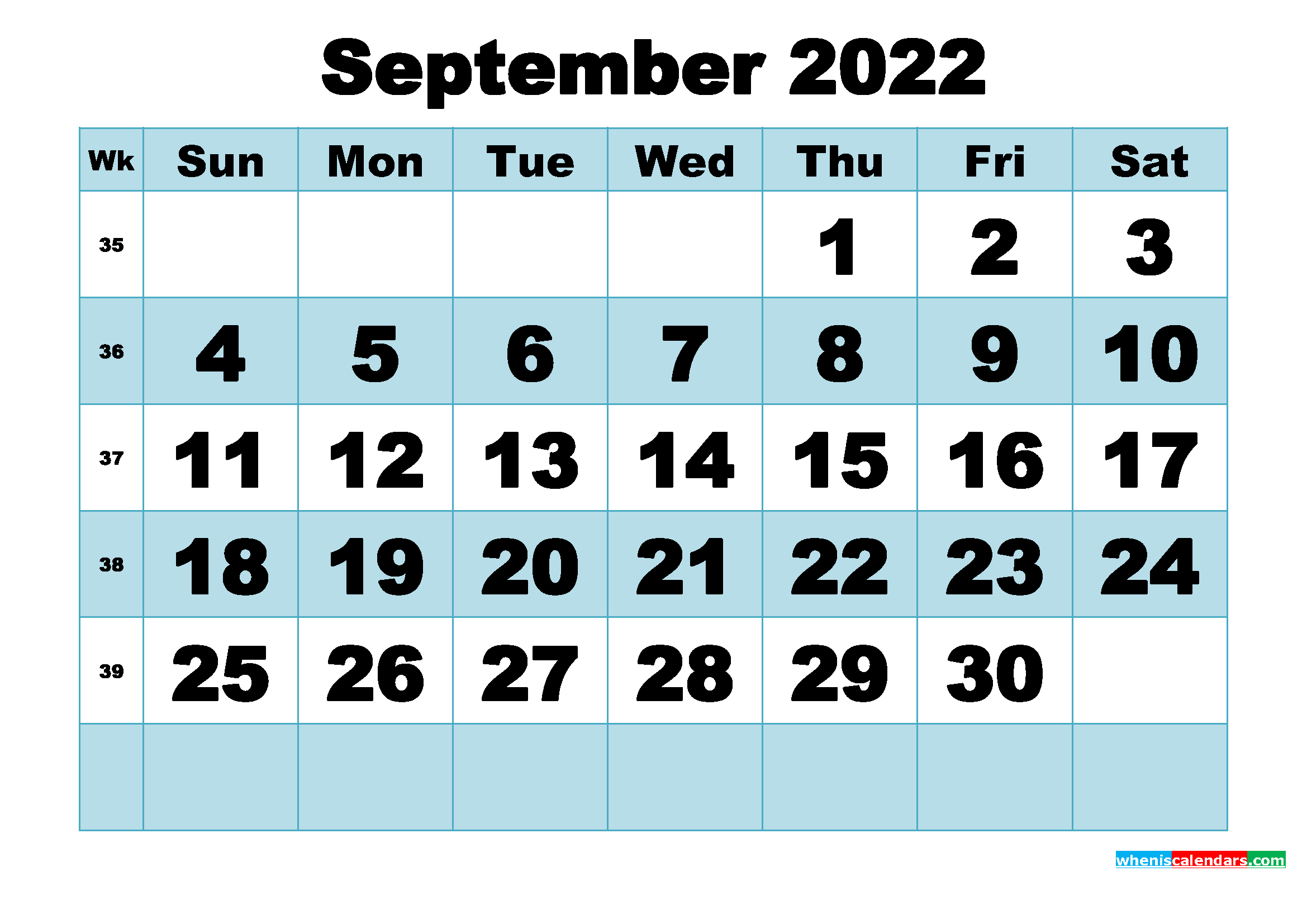 Free Printable September 2022 Calendar Word, Pdf, Image