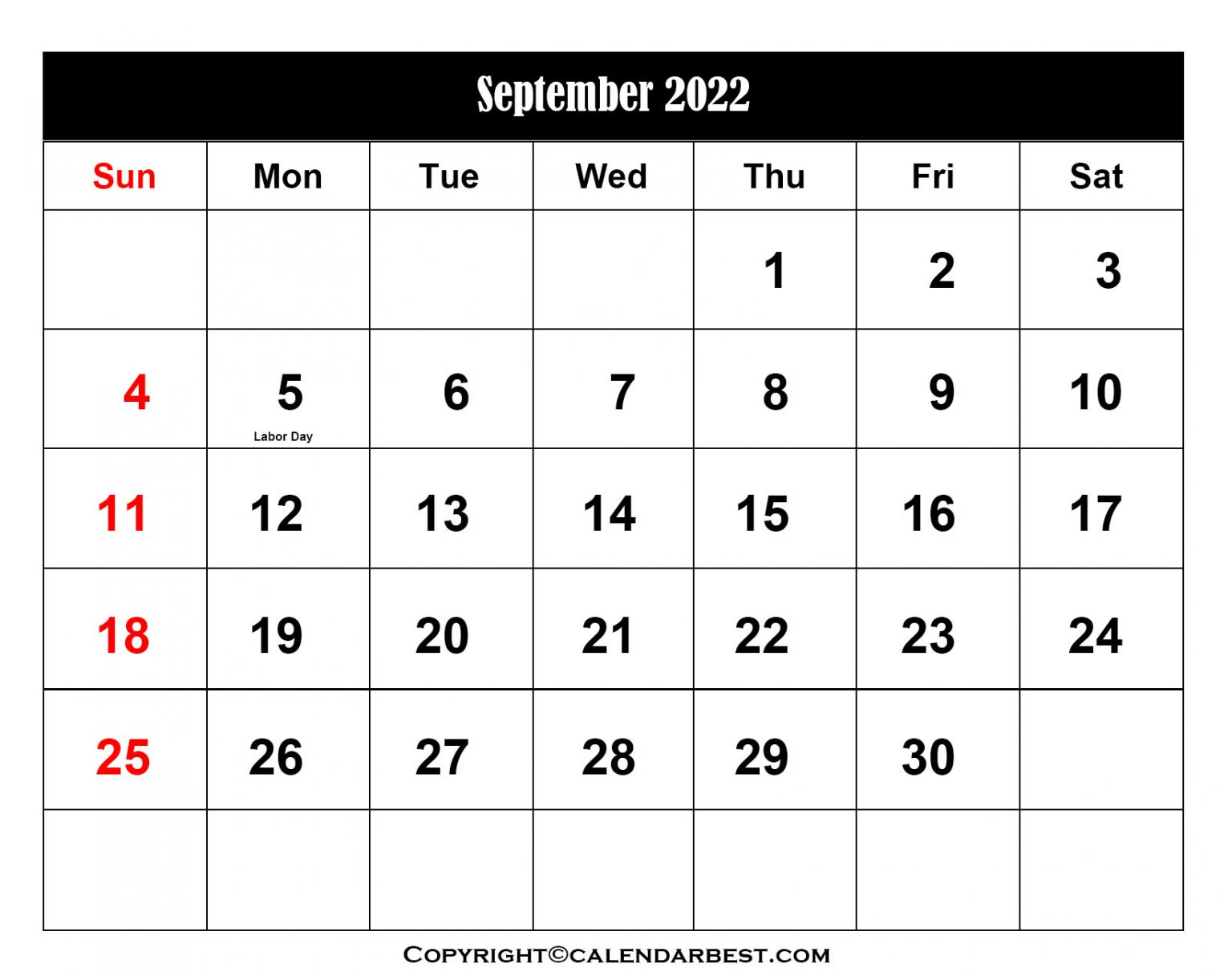 Free Printable September Calendar 2022 With Holidays