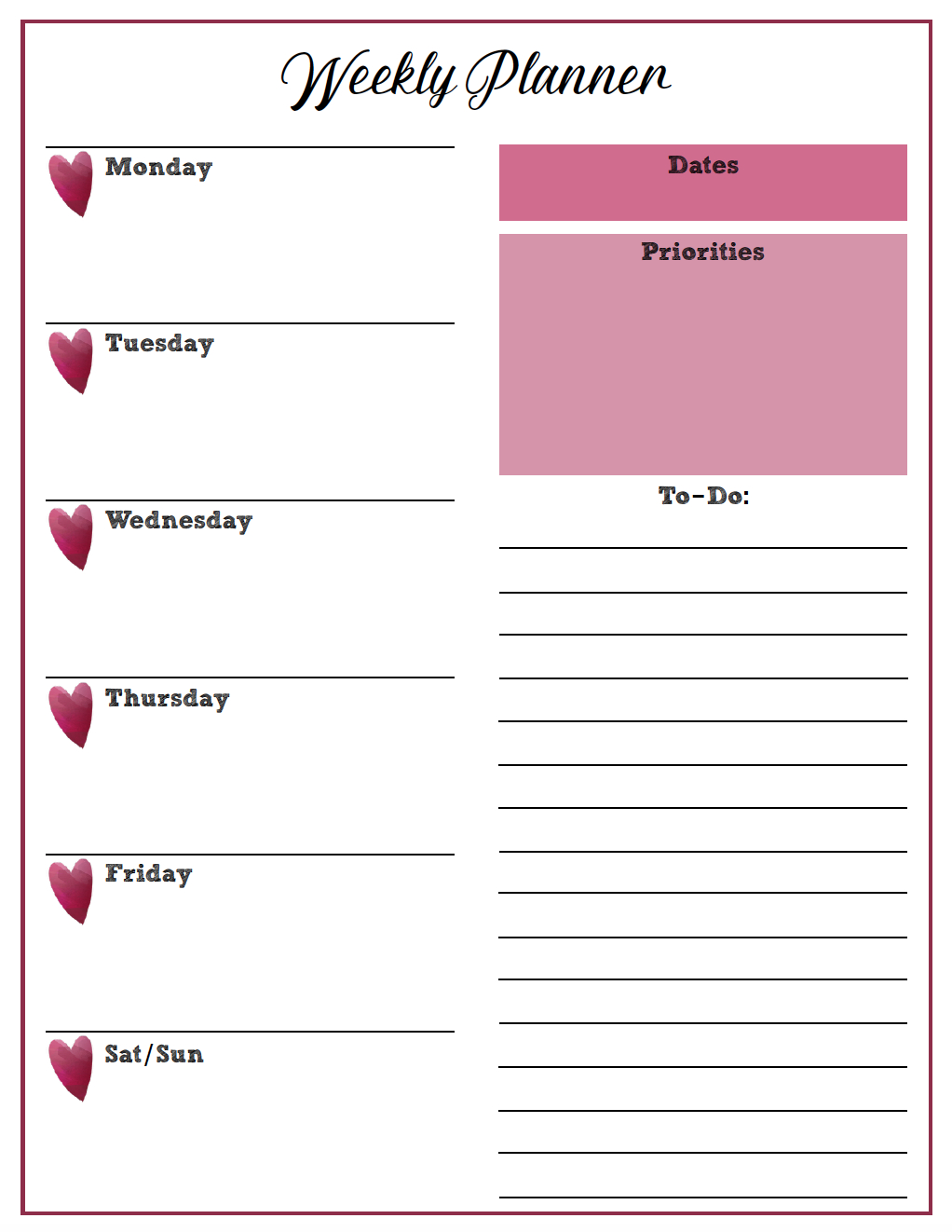 Free Printable Weekly Planners: Monday Start. 4 Designs