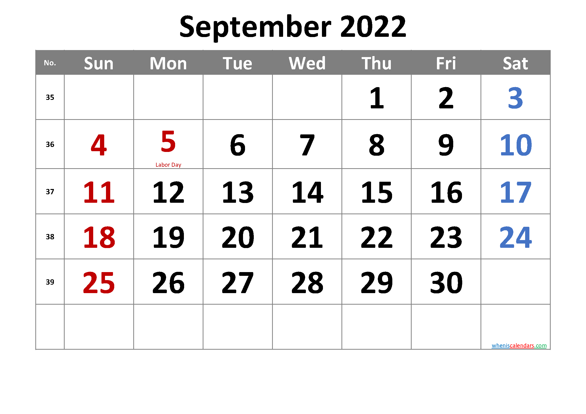 Free September 2022 Calendar Printable