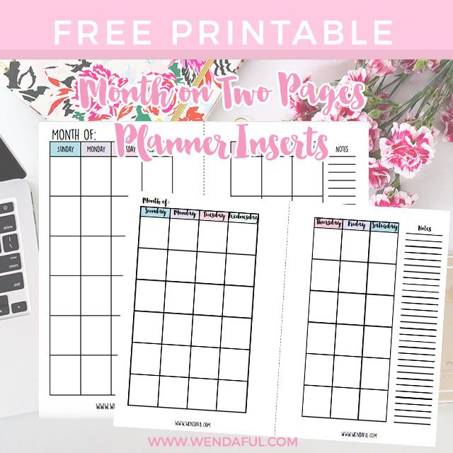 Free Undated Month On Two Pages Planner Inserts | Personal