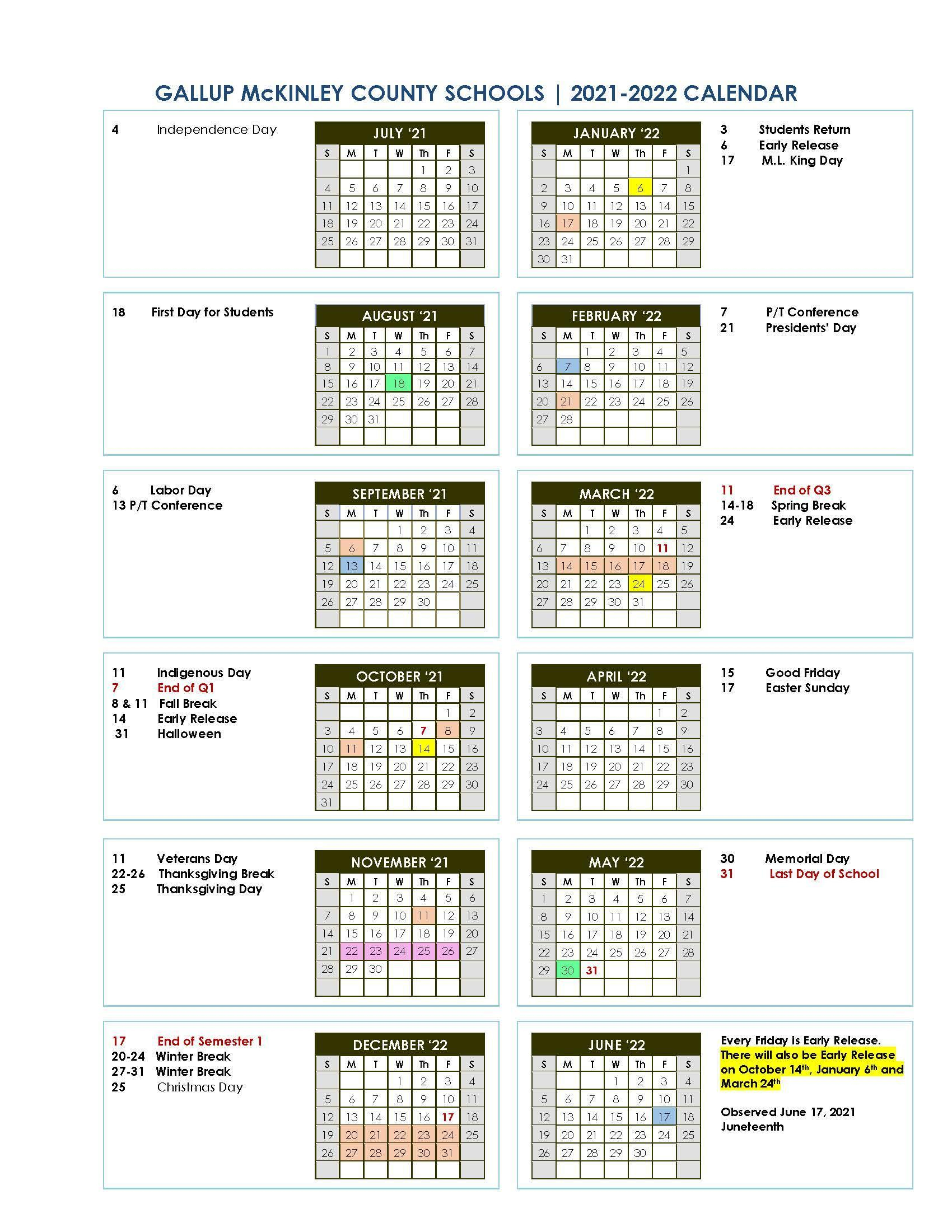 Gallup-Mckinley County Schools Calendar 2021 And 2022