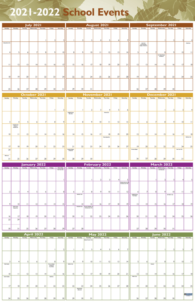 Hammond &amp; Stephens Events Wall Calendar, July 2021 To June