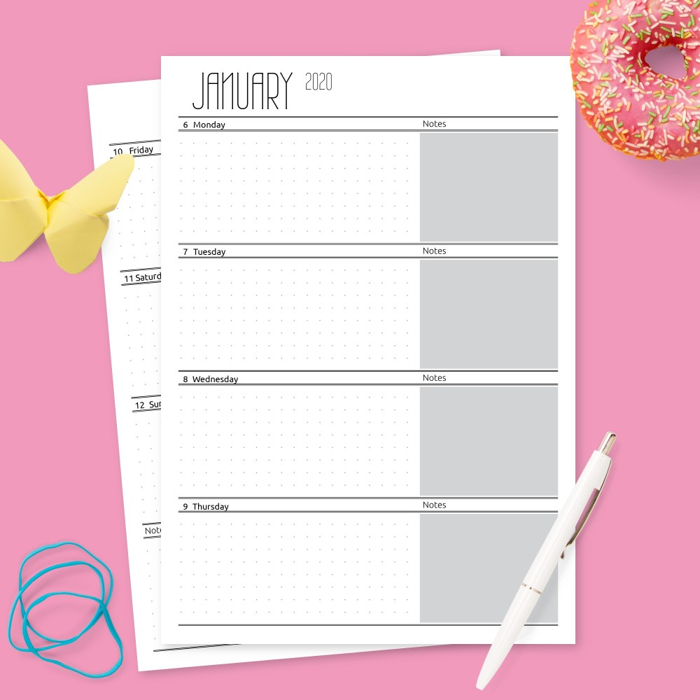 Horizontal Dot Grid Weekly Planner Template - Printable Pdf