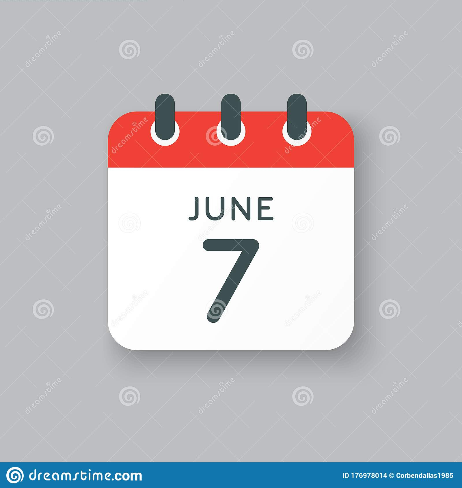 Icon Calendar Day 7 June, Summer Days Of The Year Stock