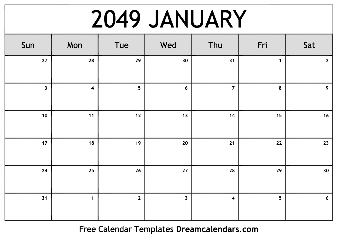 January 2049 Calendar | Free Blank Printable Templates